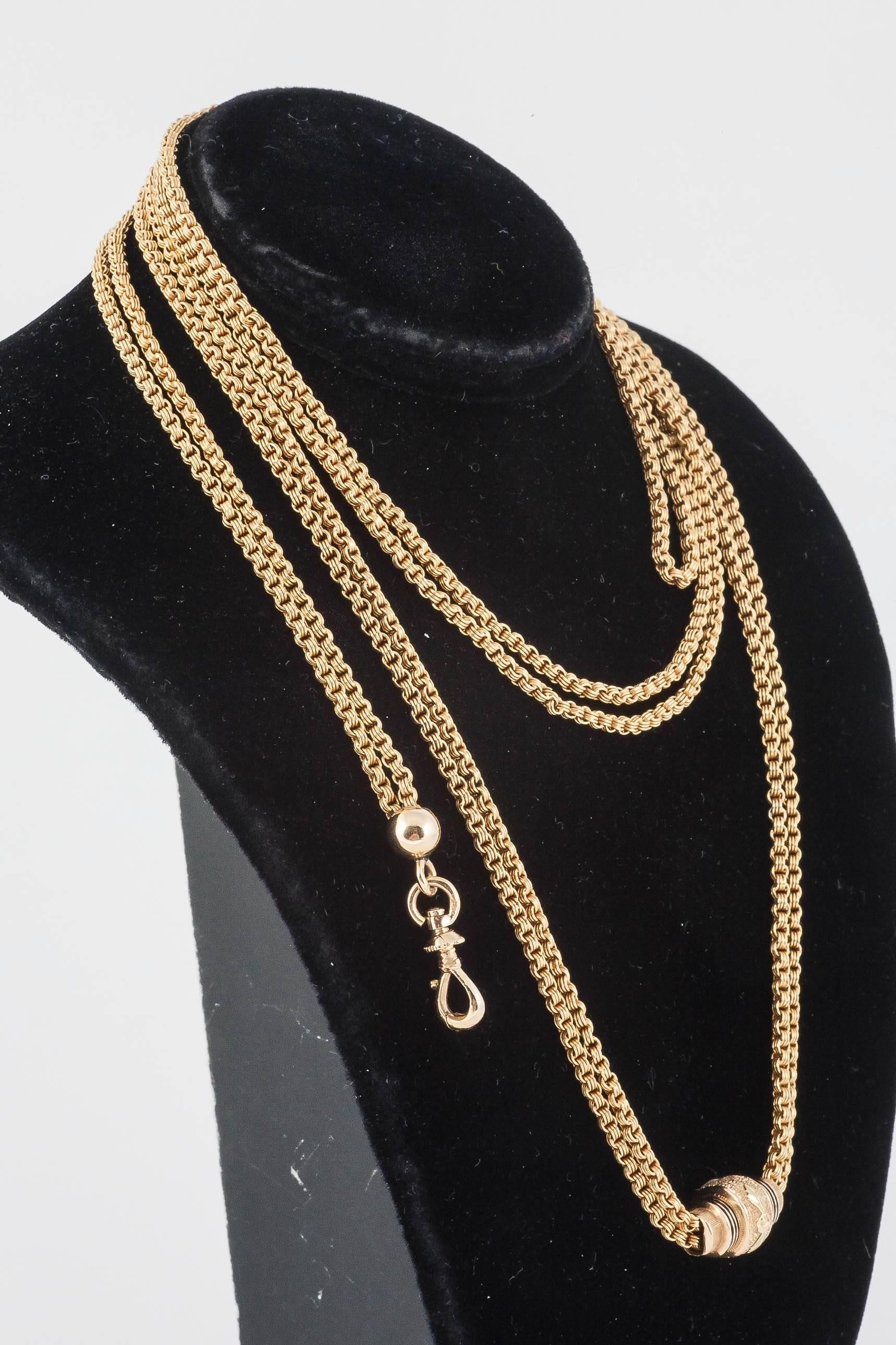 Women's 19th Century Long Gold Chain With Sliding Enhancer For Sale
