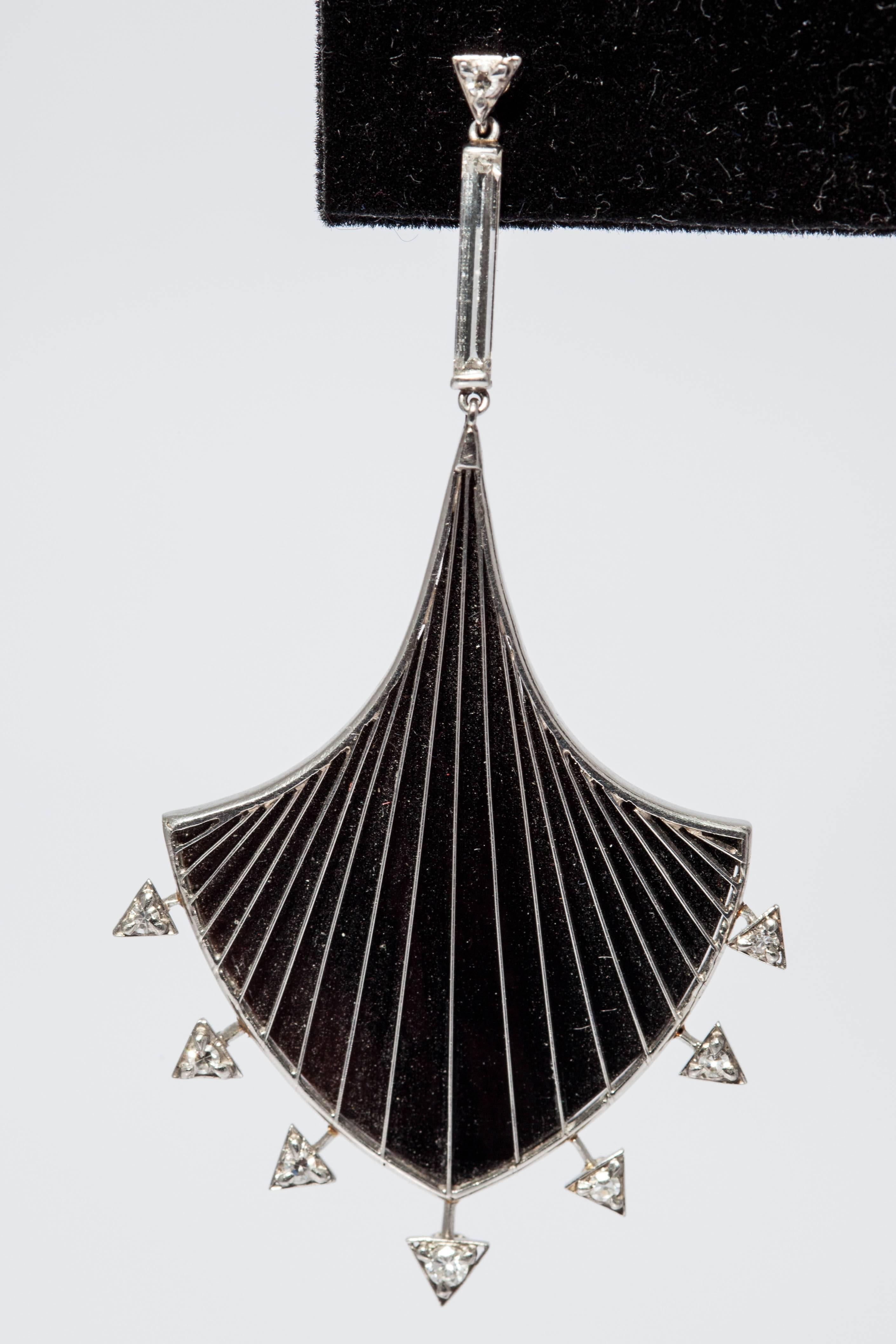 Geometrisches Set aus Platin mit Onyx und Diamant im Art déco-Stil im Angebot 2