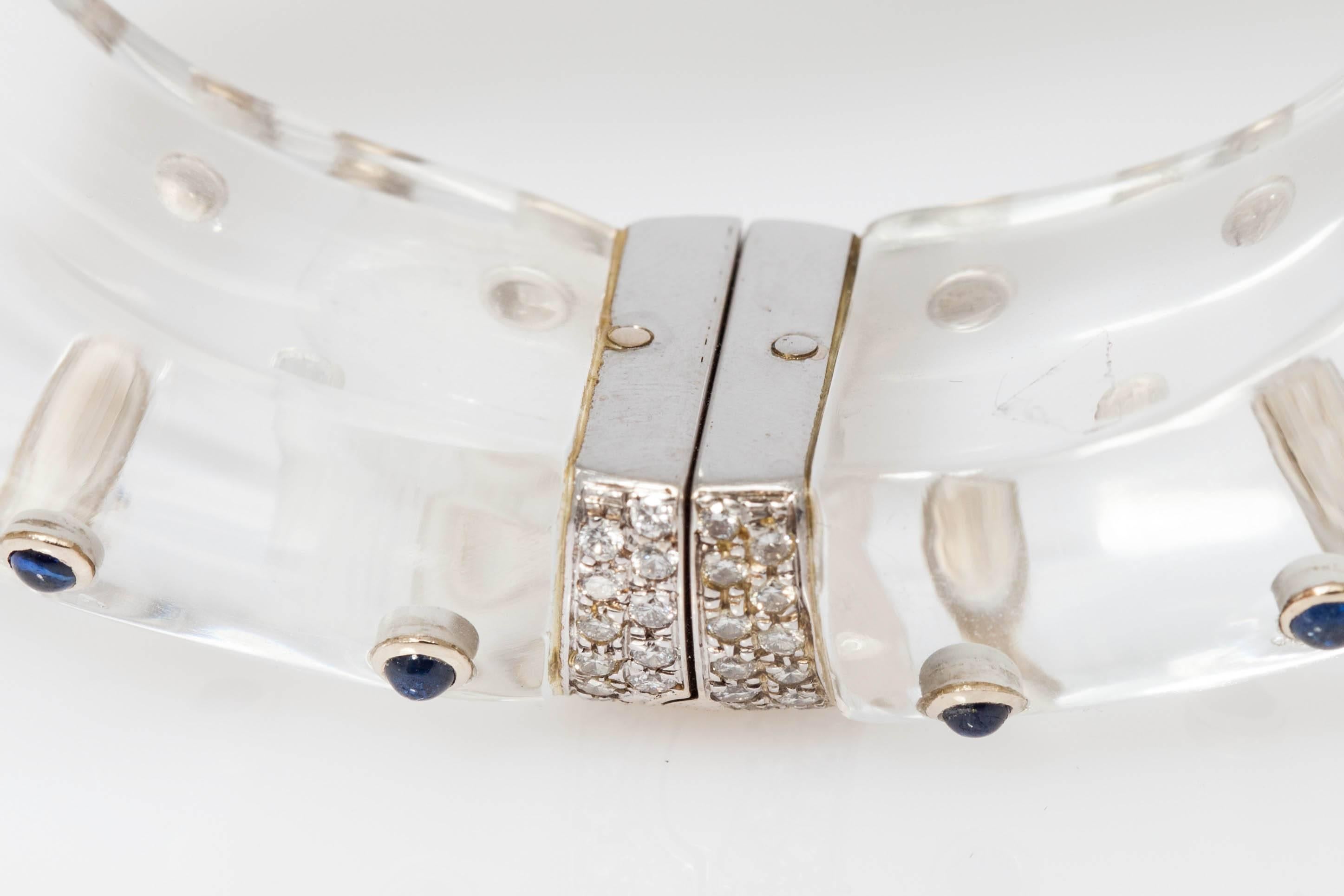 Women's Rock Crystal Sapphire Emerald Diamond Gold Panther Bracelet 