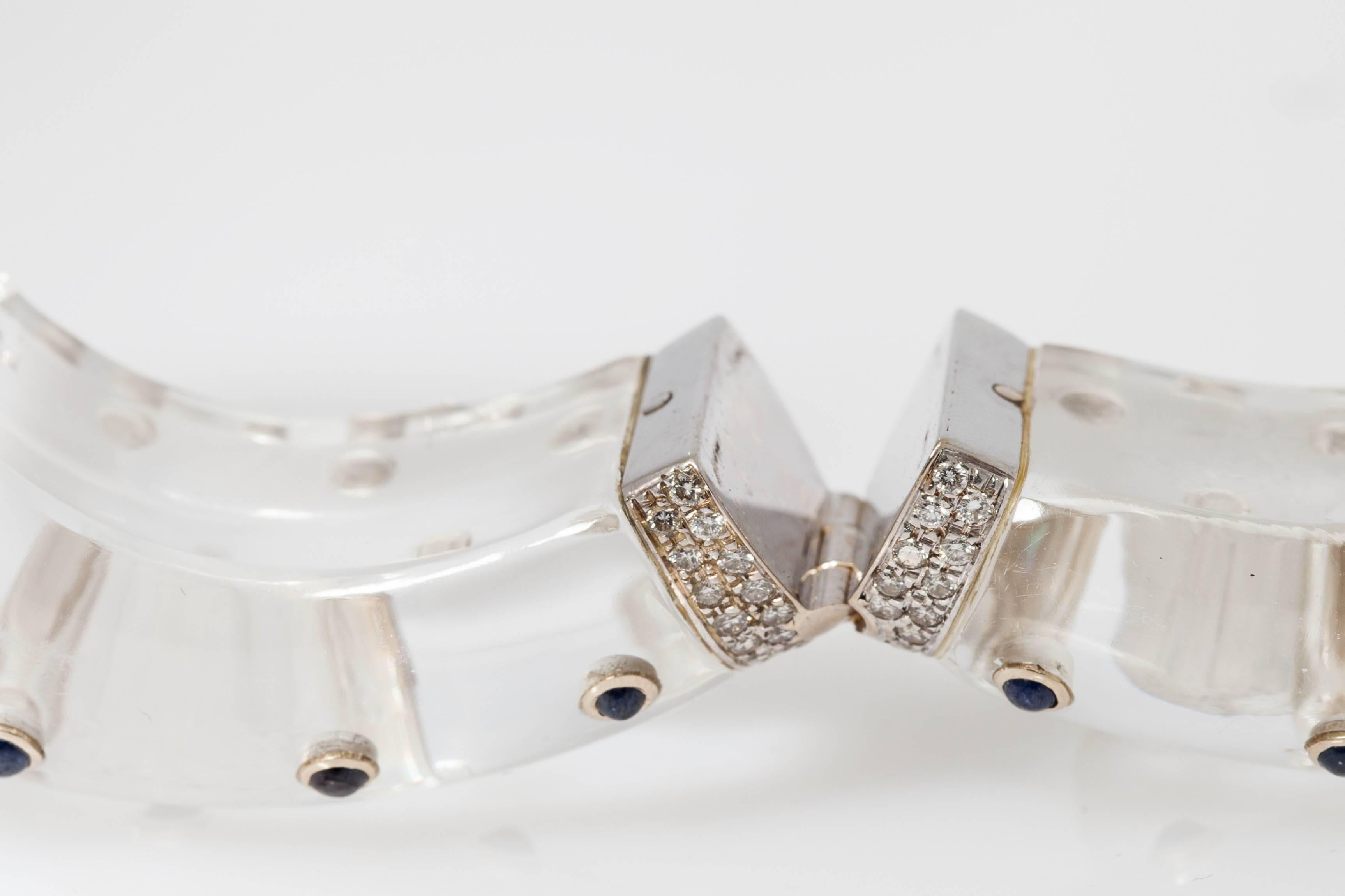 Rock Crystal Sapphire Emerald Diamond Gold Panther Bracelet  4