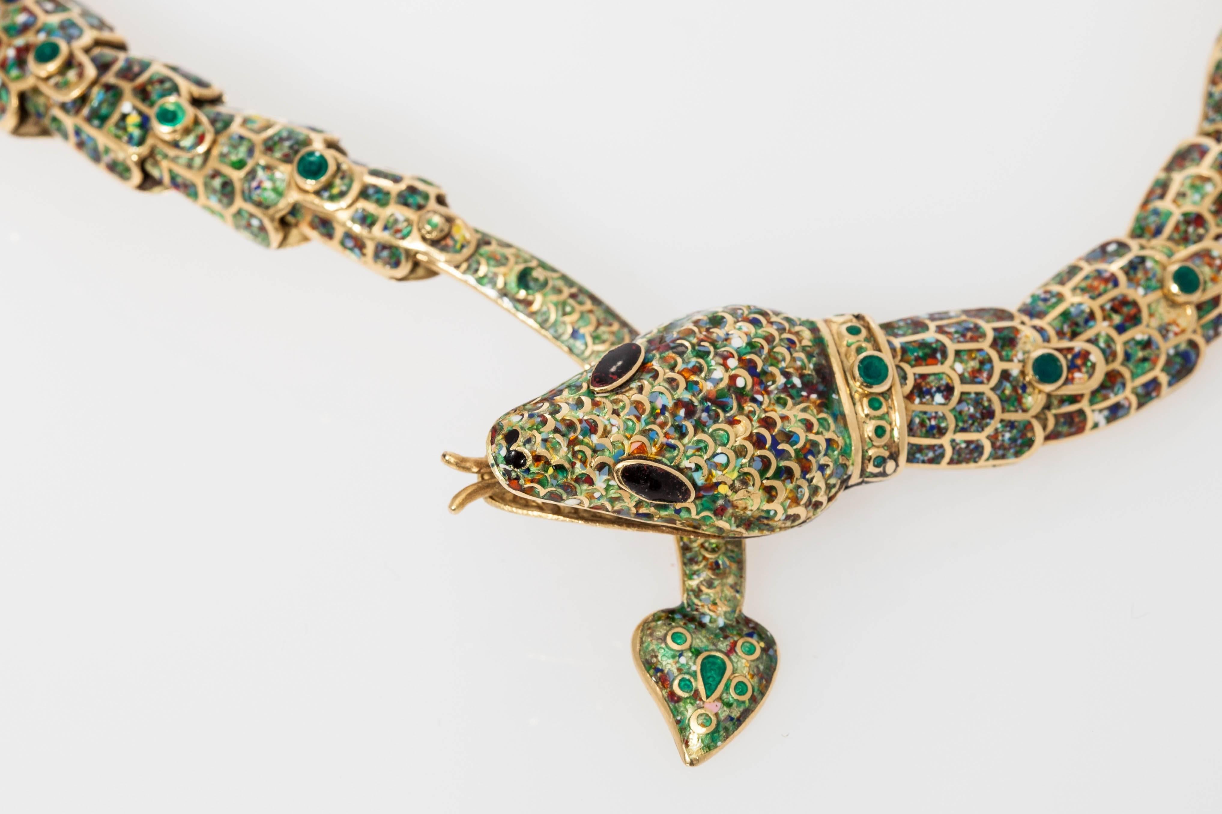 1950s Mexican Enamel Gold Snake Set  In Excellent Condition For Sale In New York, NY