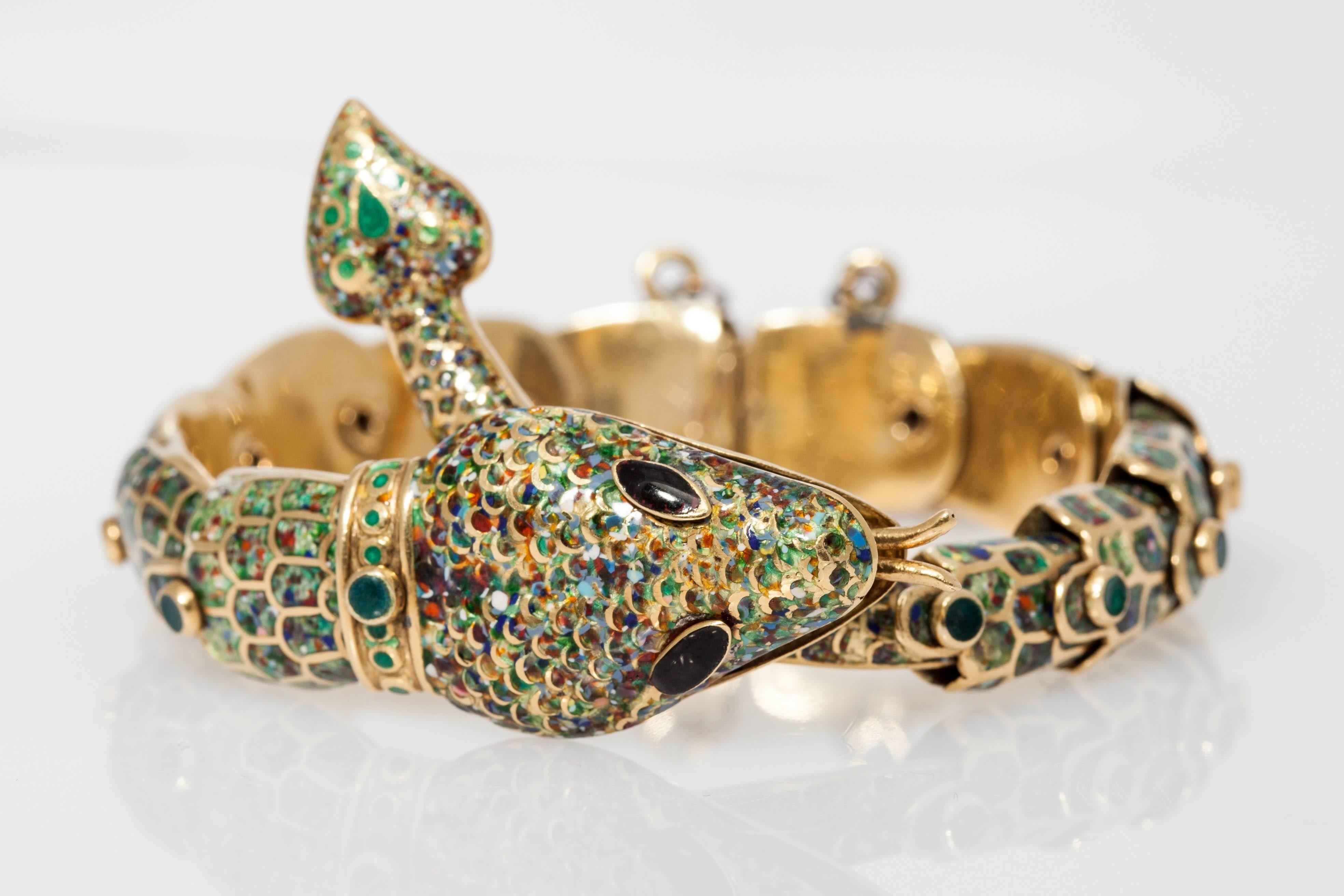 1950s Mexican Enamel Gold Snake Set  For Sale 2