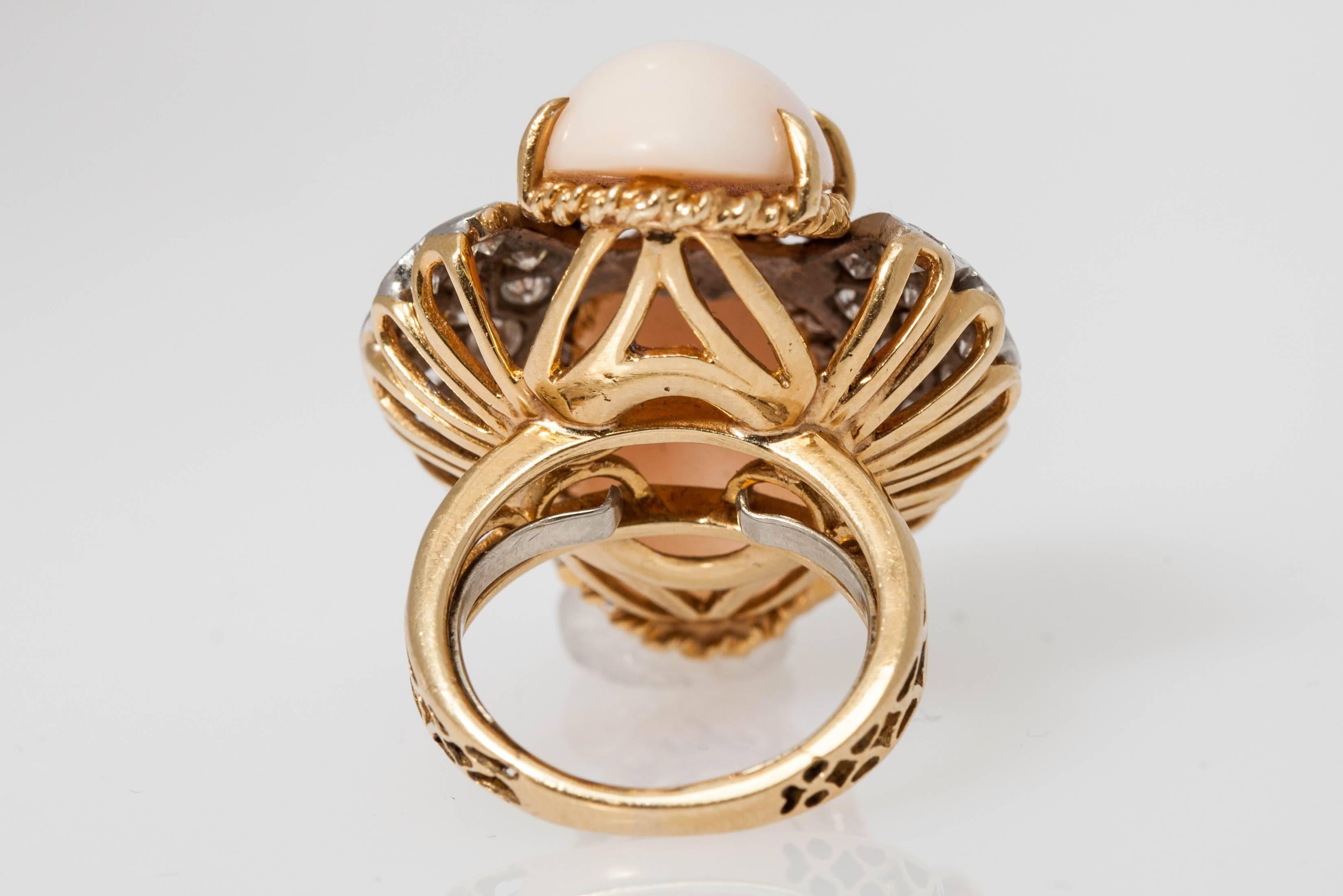 1960 Lights Koralle Diamant Gold Ring im Zustand „Hervorragend“ in New York, NY