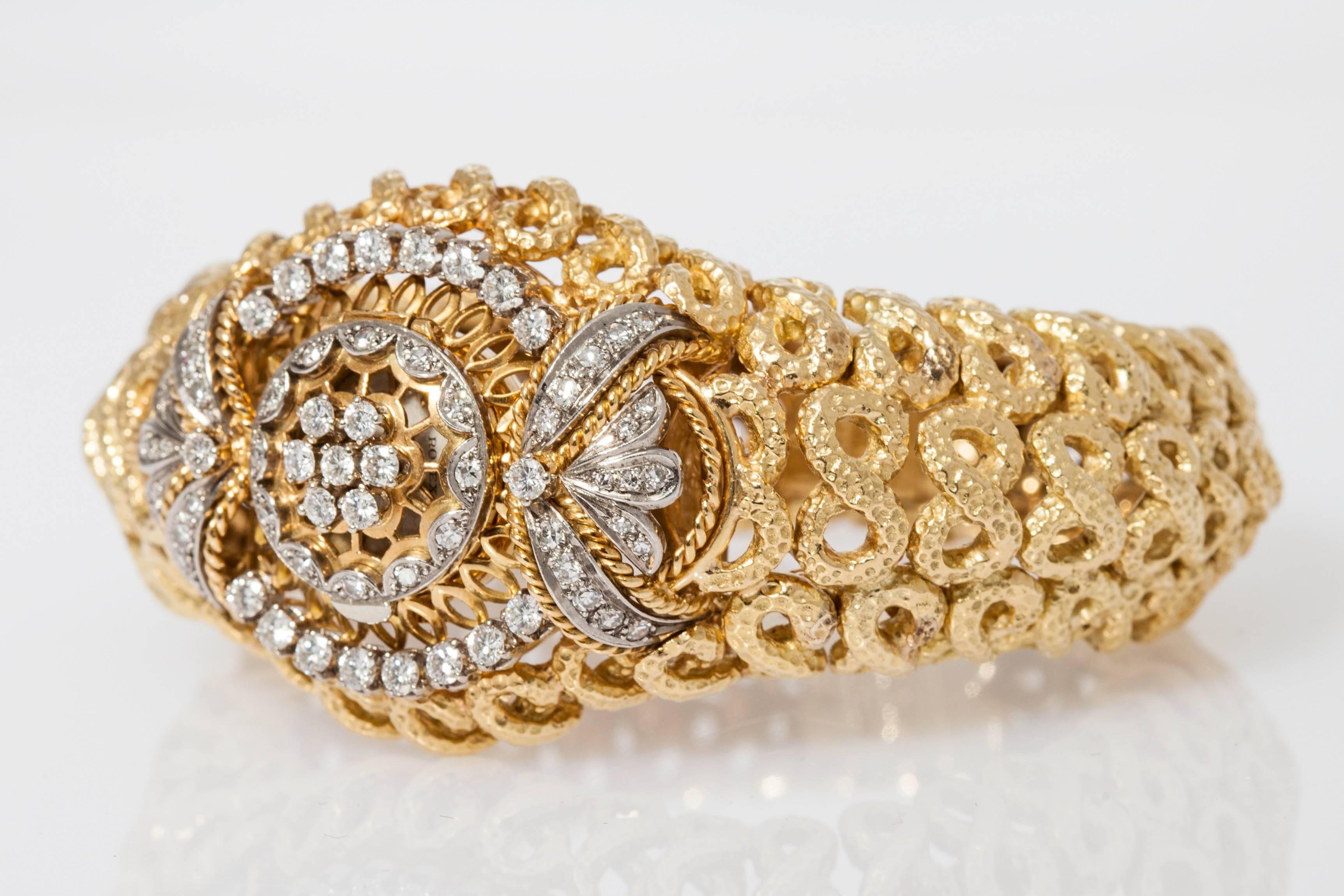 David Webb Rolex Ladies Diamond Gold Bracelet Wristwatch In Excellent Condition In New York, NY