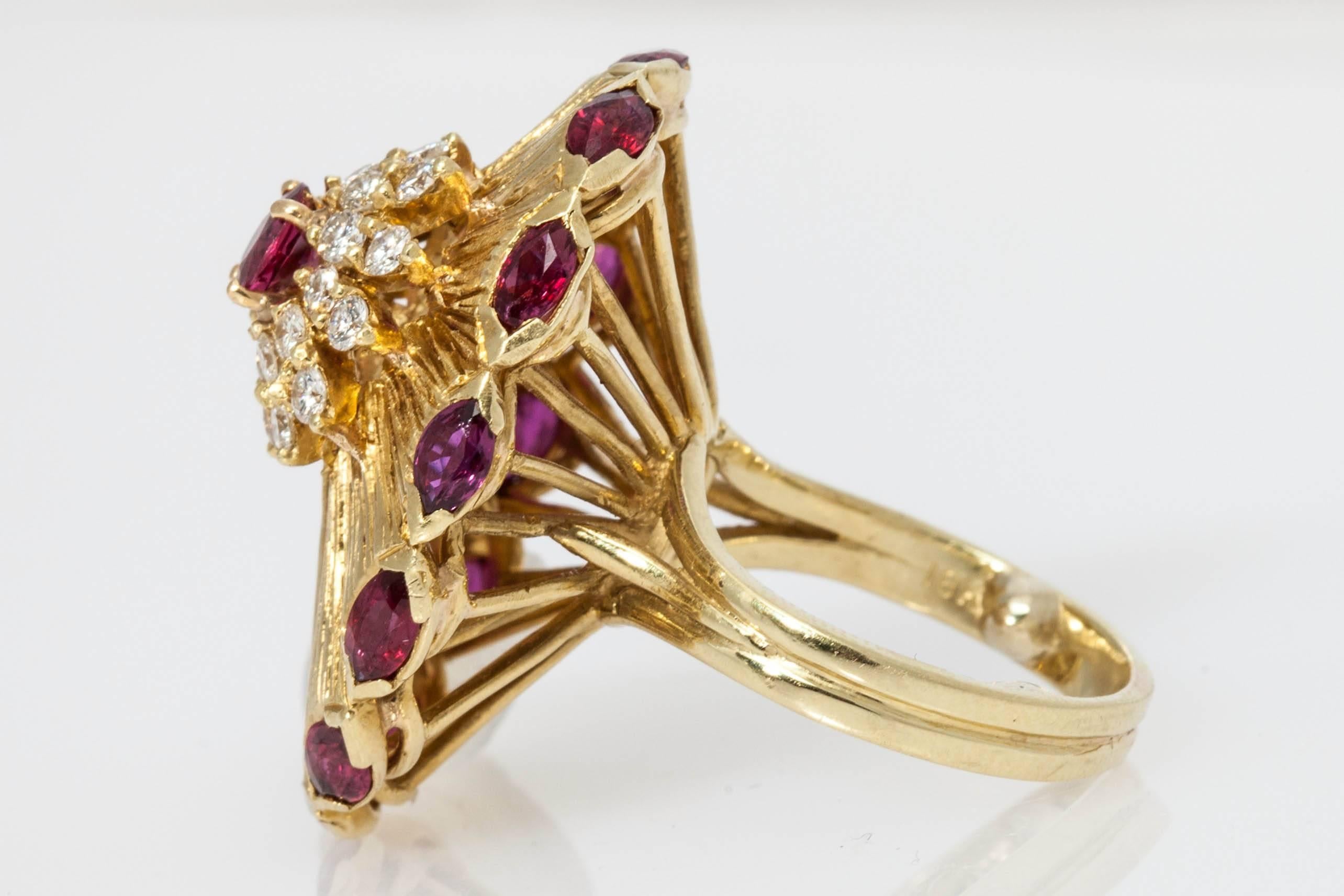 Ruby Diamond Gold Starship Ring  In Excellent Condition In New York, NY