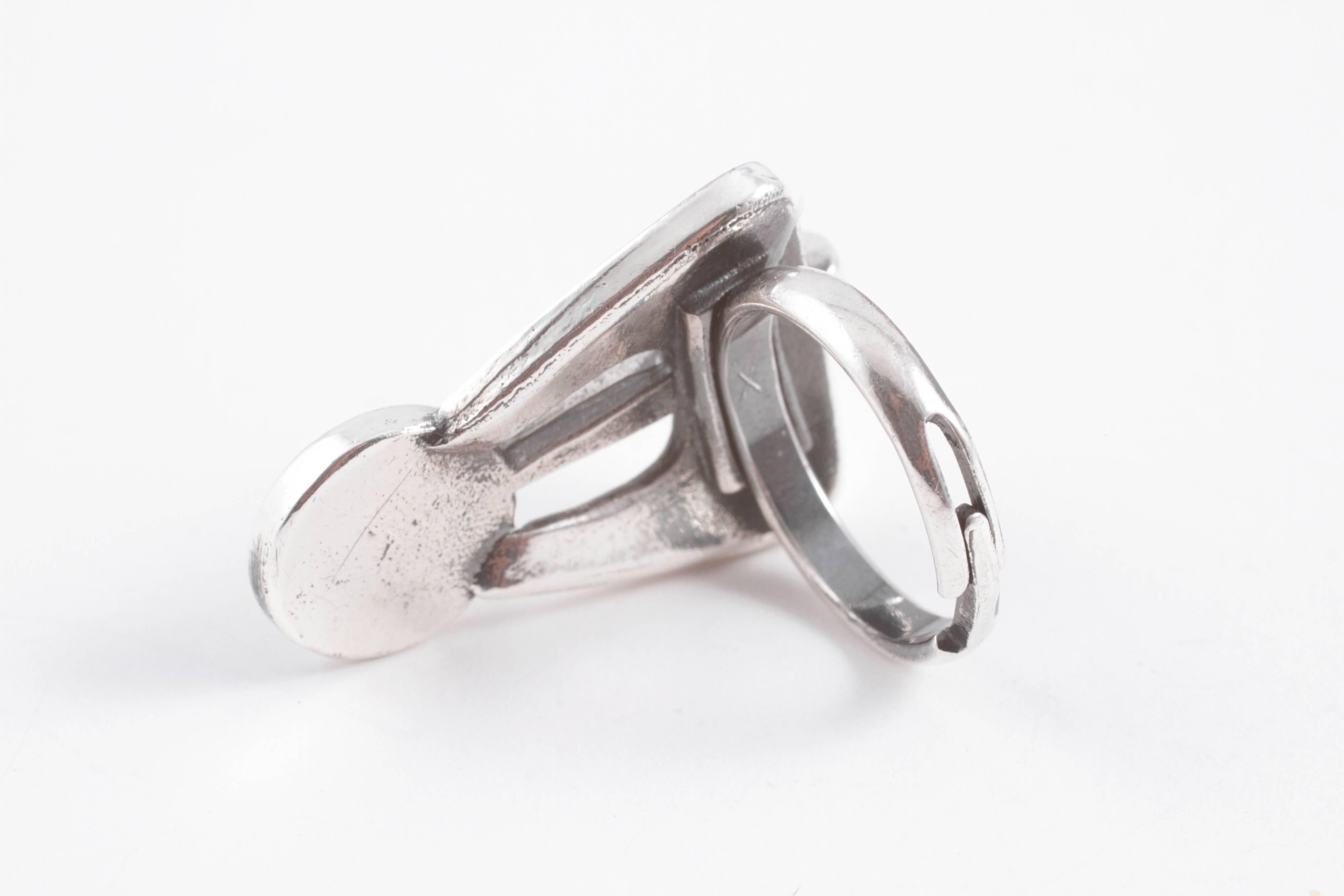 Women's Mid-Century Sterling Silver and Glass Ring