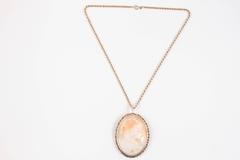 Gold Shell Cameo Pin Pendant on Chain