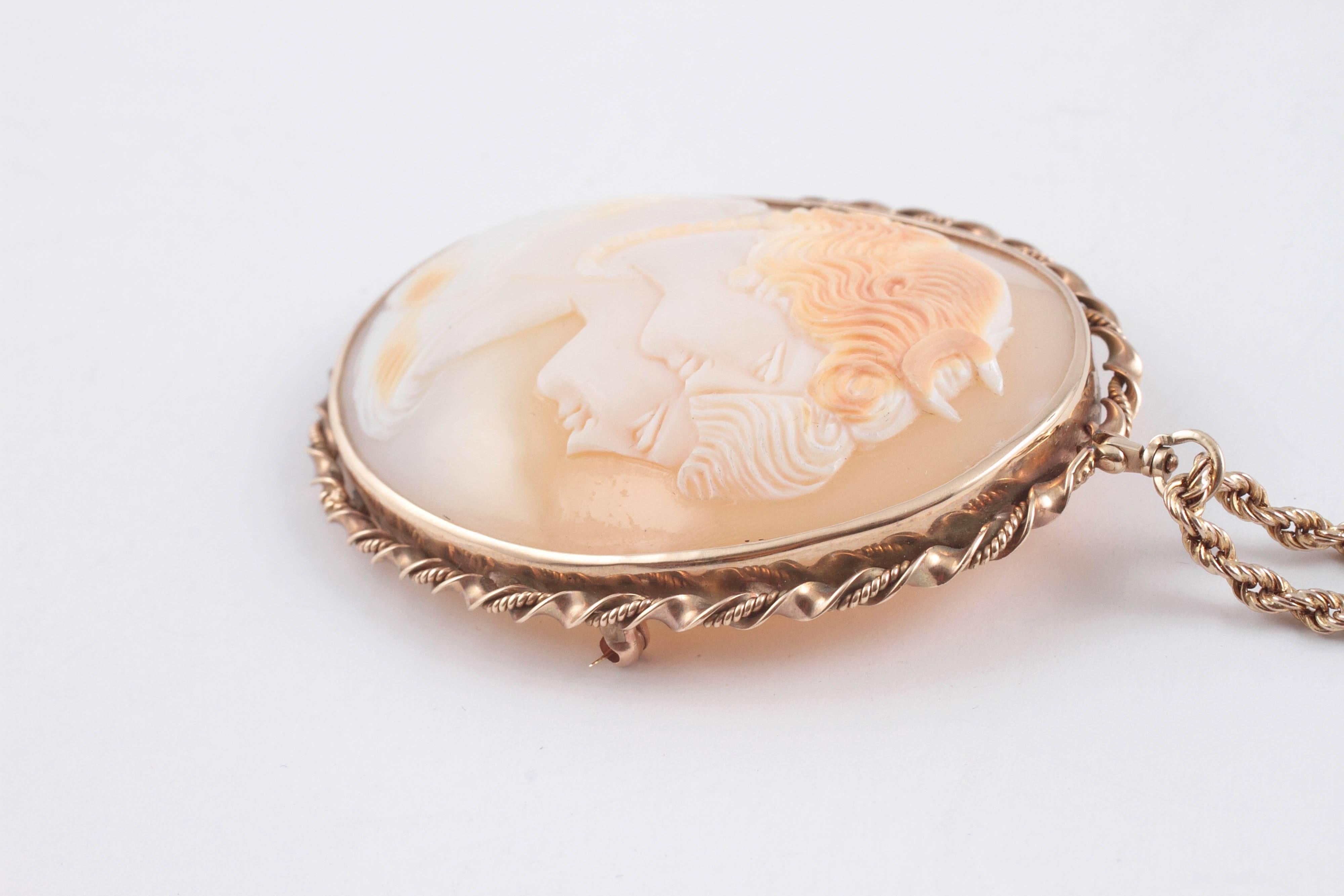 Women's Gold Shell Cameo Pin Pendant on Chain