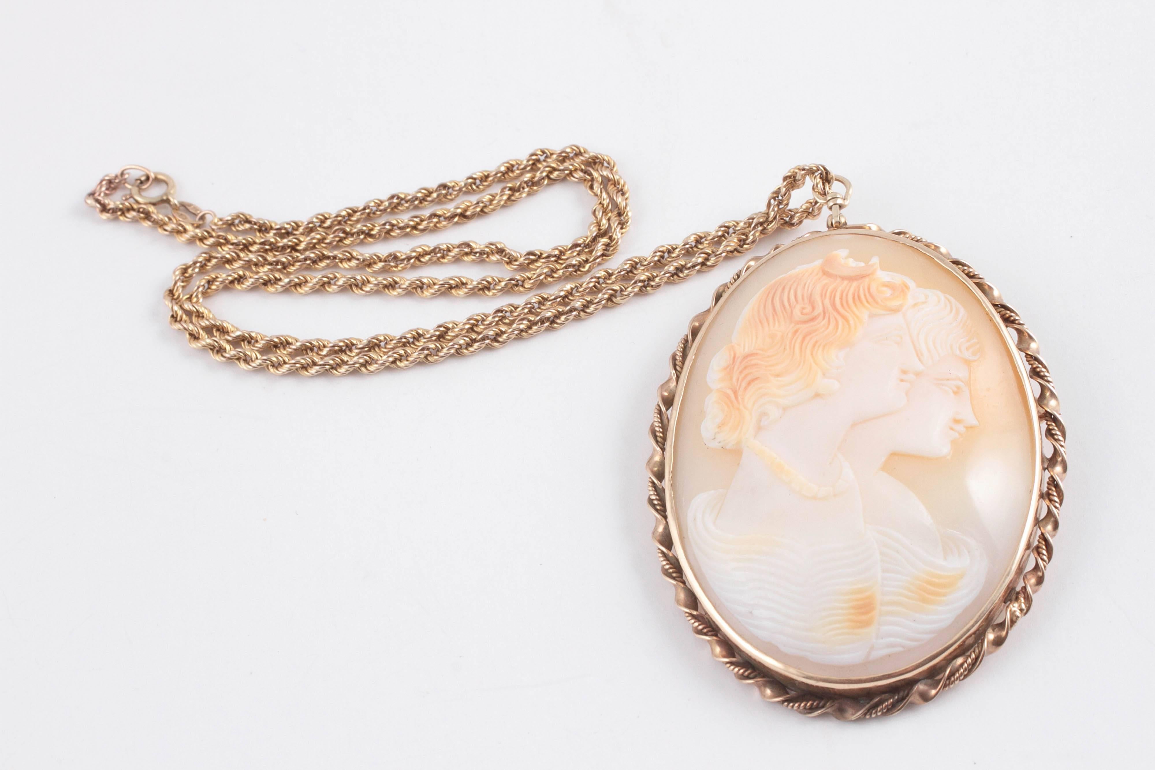Gold Shell Cameo Pin Pendant on Chain 2