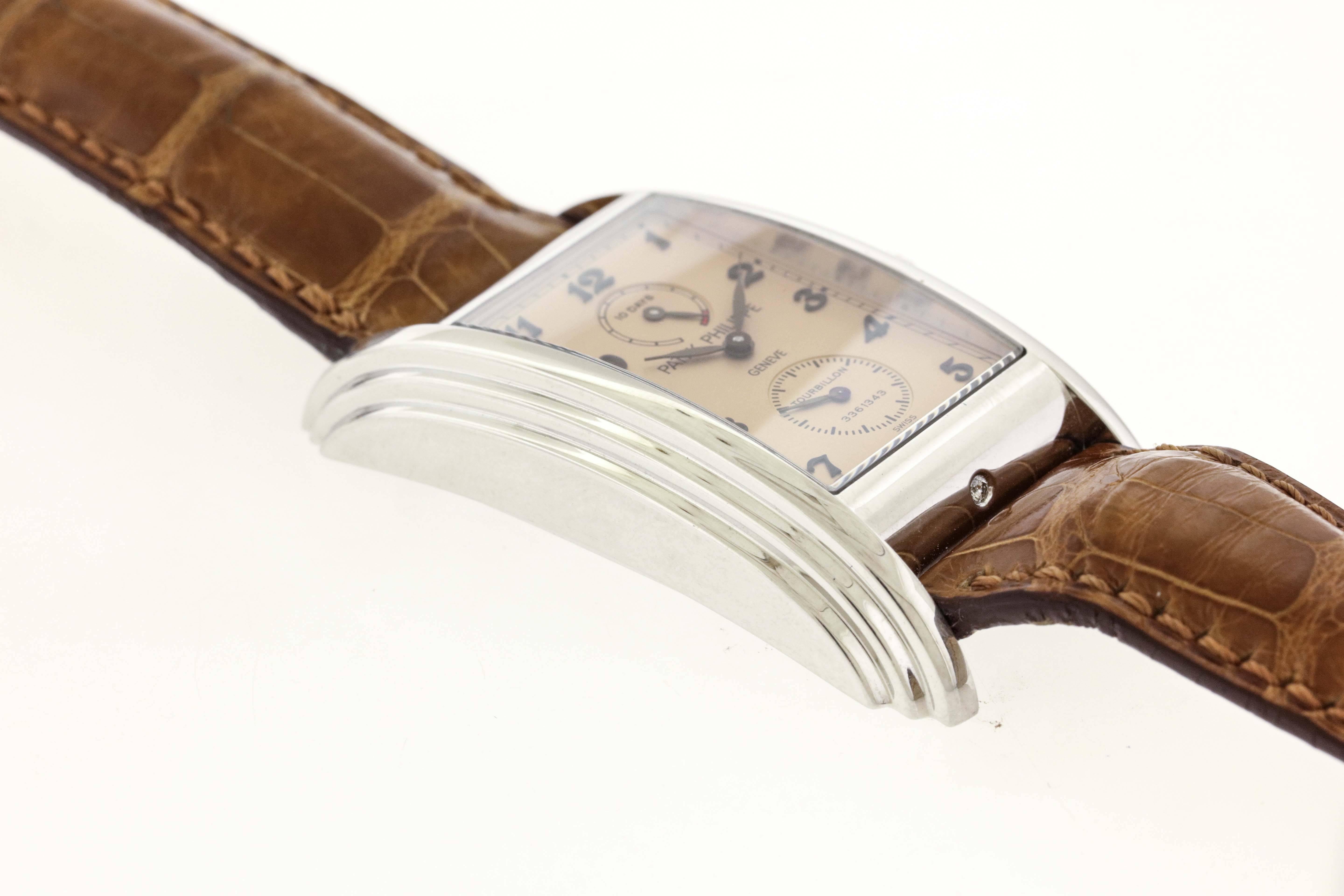 Men's Patek Philippe Platinum Diamond Tourbillon 10 Days Wristwatch Ref 5101P