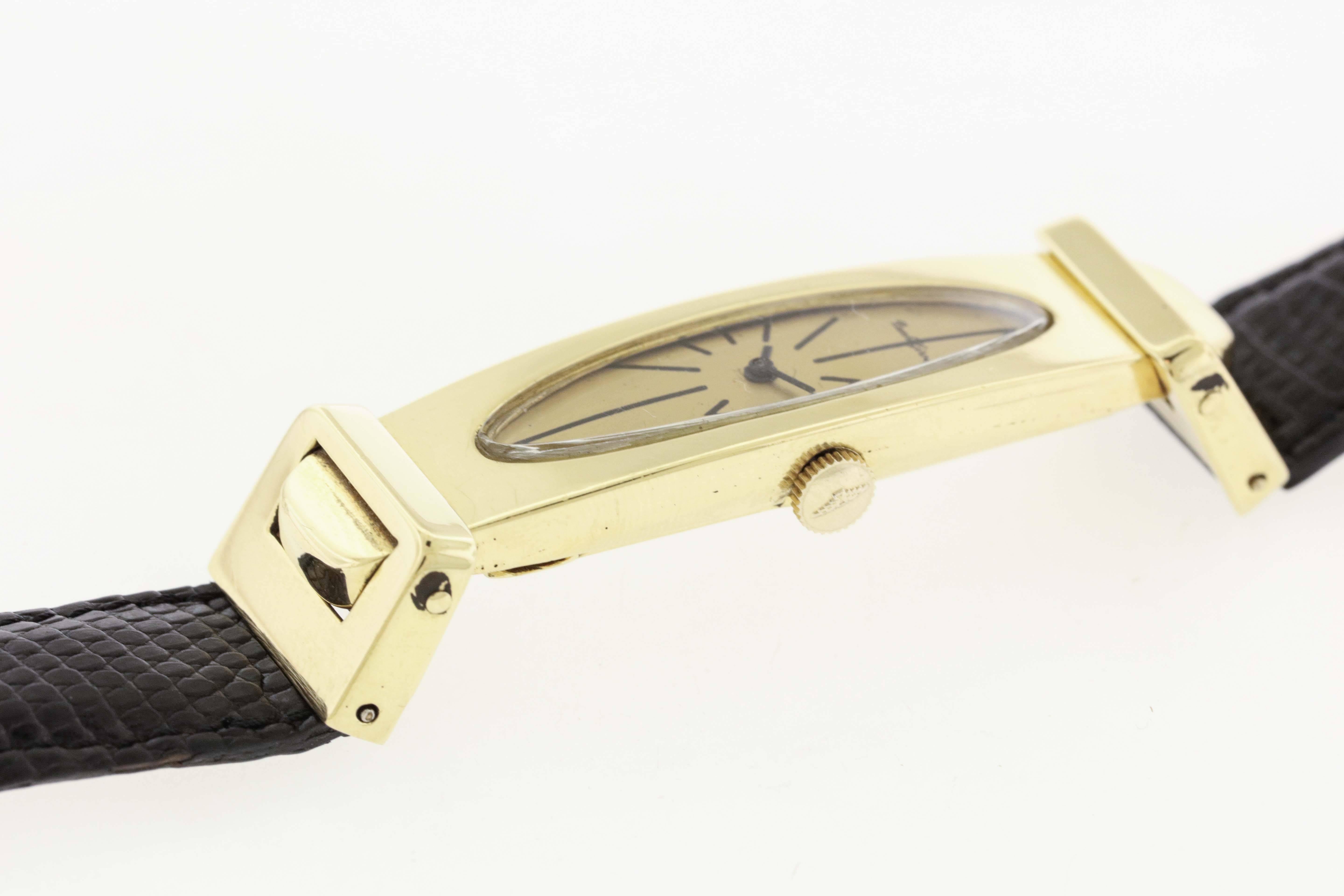 Bueche Girod Yellow Gold Elongated Wristwatch 1