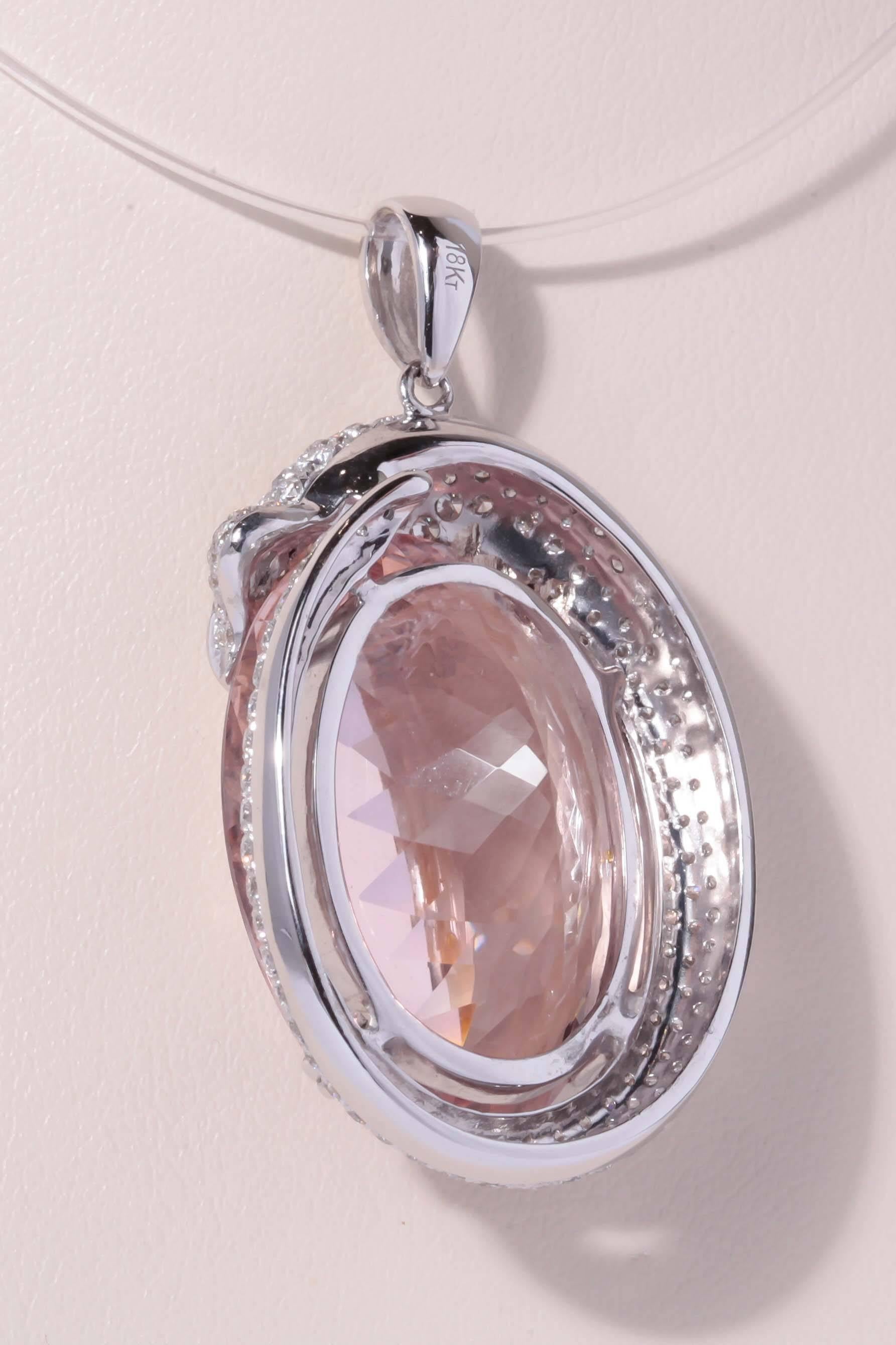Contemporary Morganite Diamond Gold Gekko Pendant For Sale