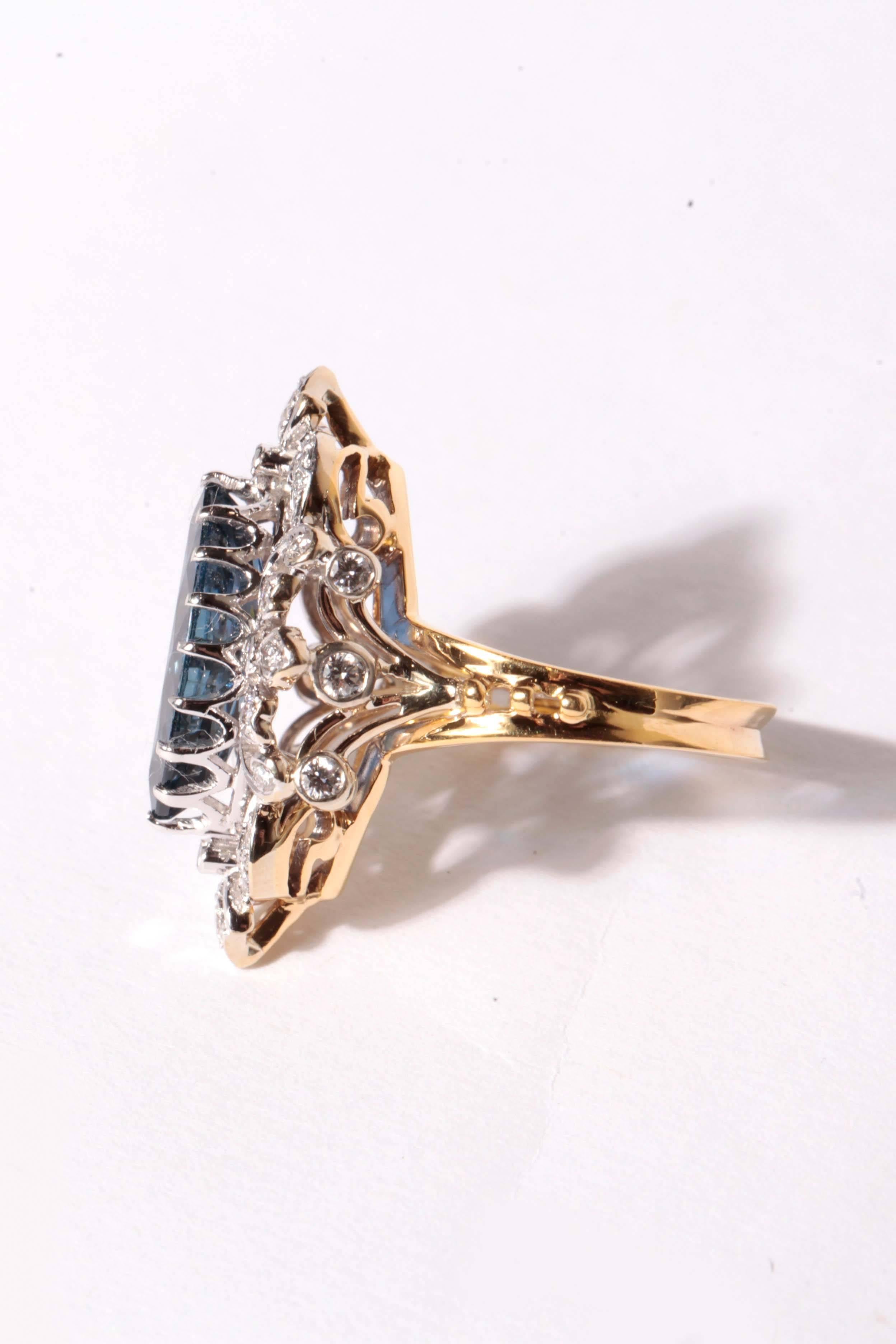 Late Victorian Sapphire Diamond Two Color Gold Ring For Sale