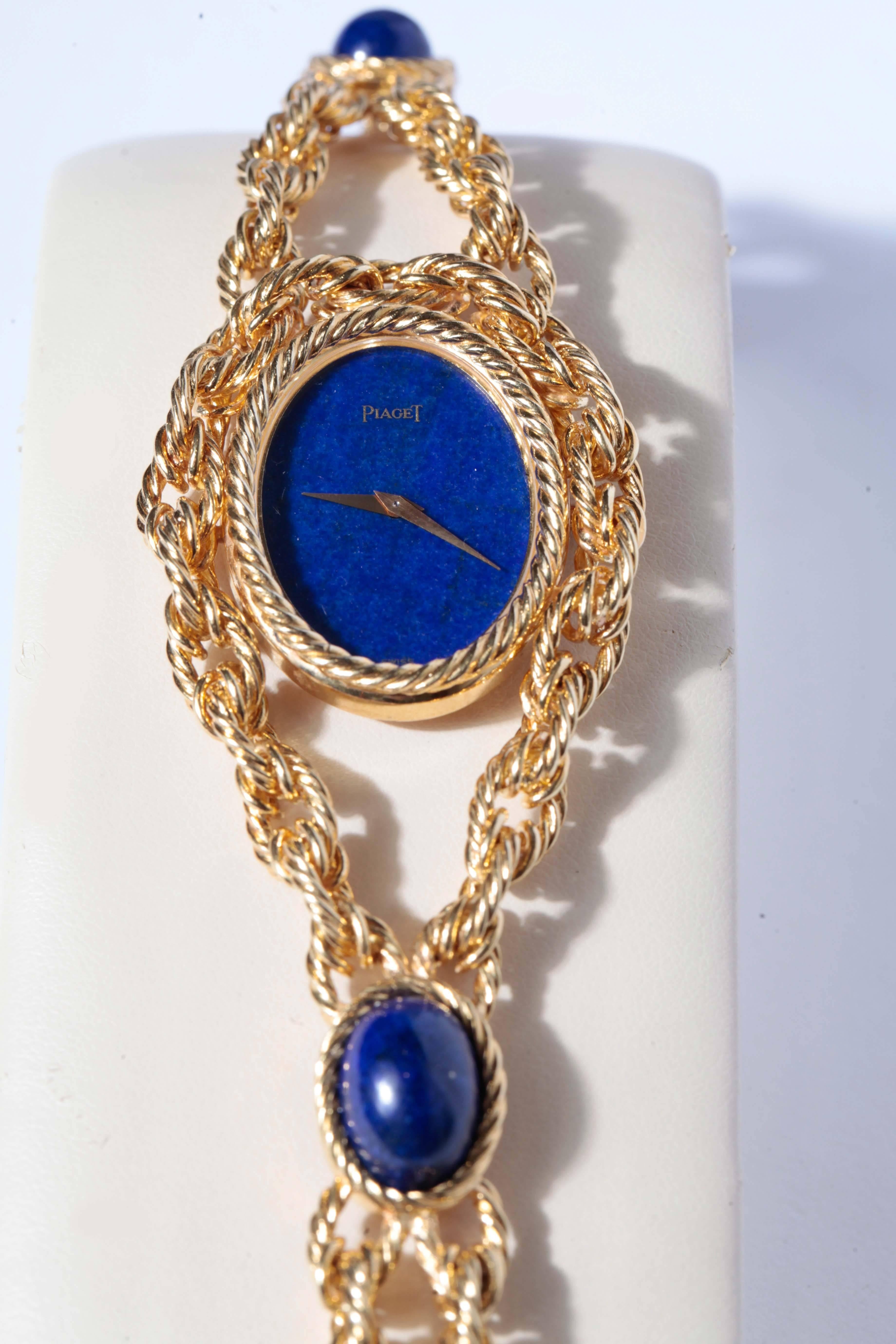 Women's Piaget Ladies Yellow Gold Lapis Lazuli Necklace Bracelet Manual Wind Wristwatch For Sale