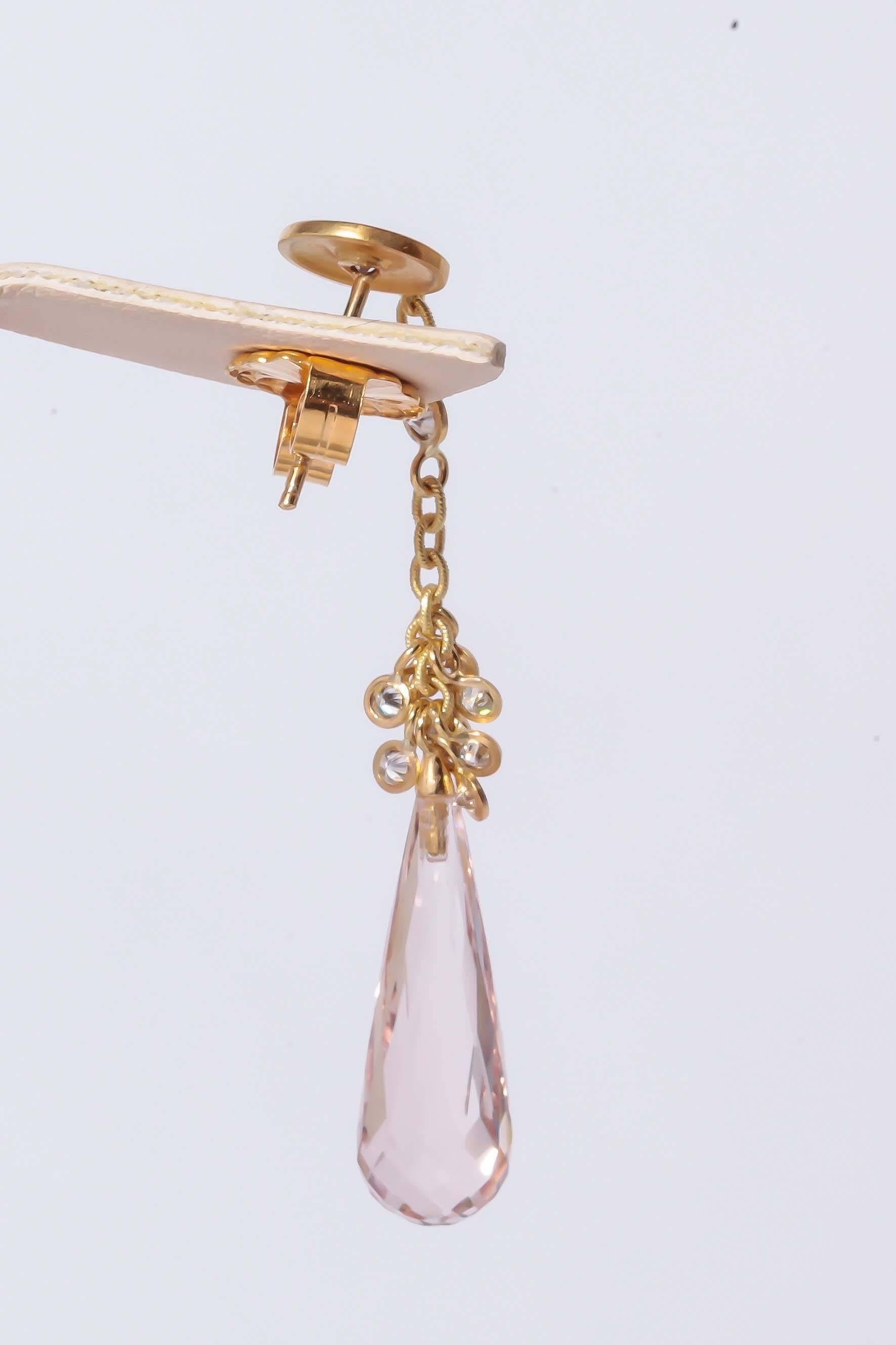 Susan Sadler Morganite Diamond Gold Drop Earrings In New Condition For Sale In Nashville, TN
