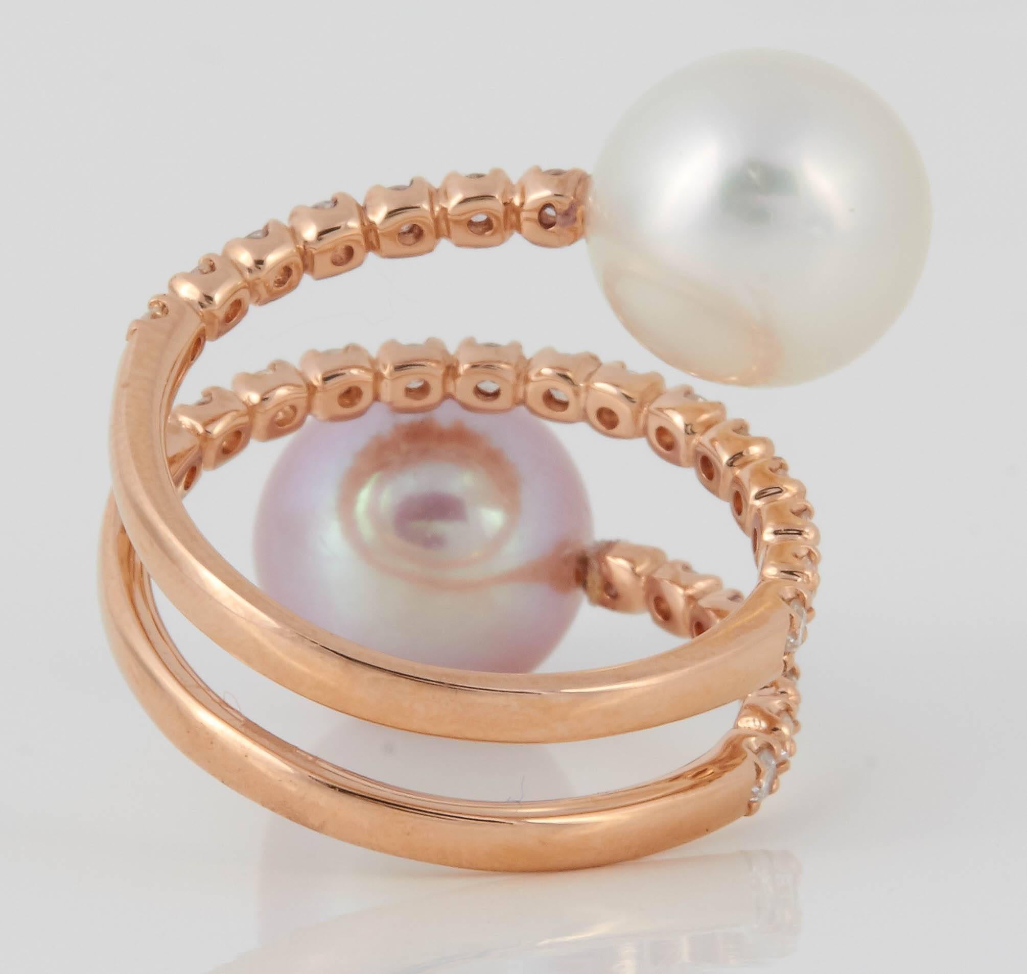 Contemporary Pearl Diamond Gold Ring