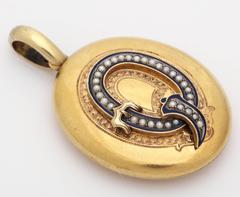 Blue Enamel and Pearl Garter Locket