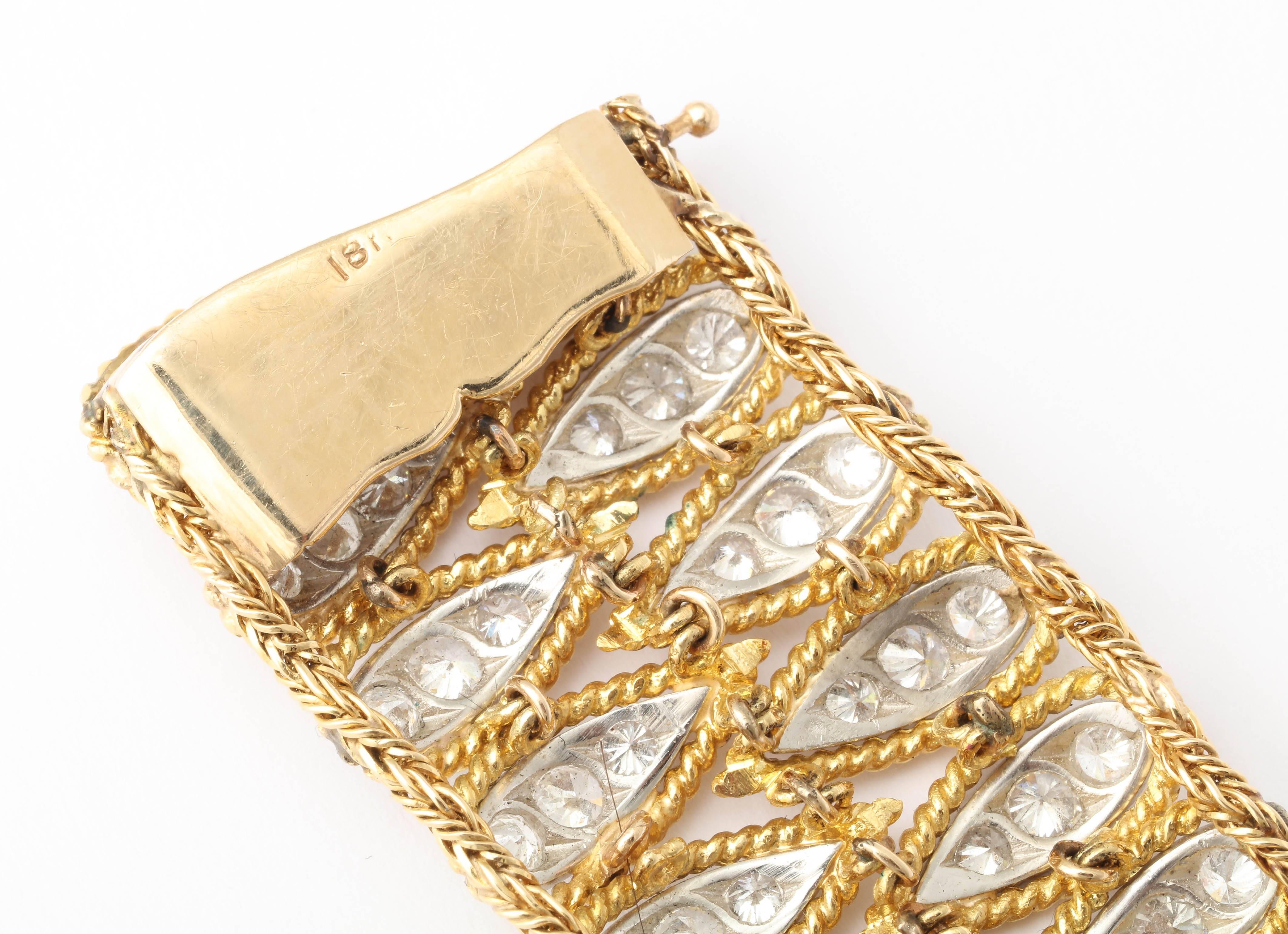 1950s Diamond Gold Bracelet In Excellent Condition For Sale In New York, NY