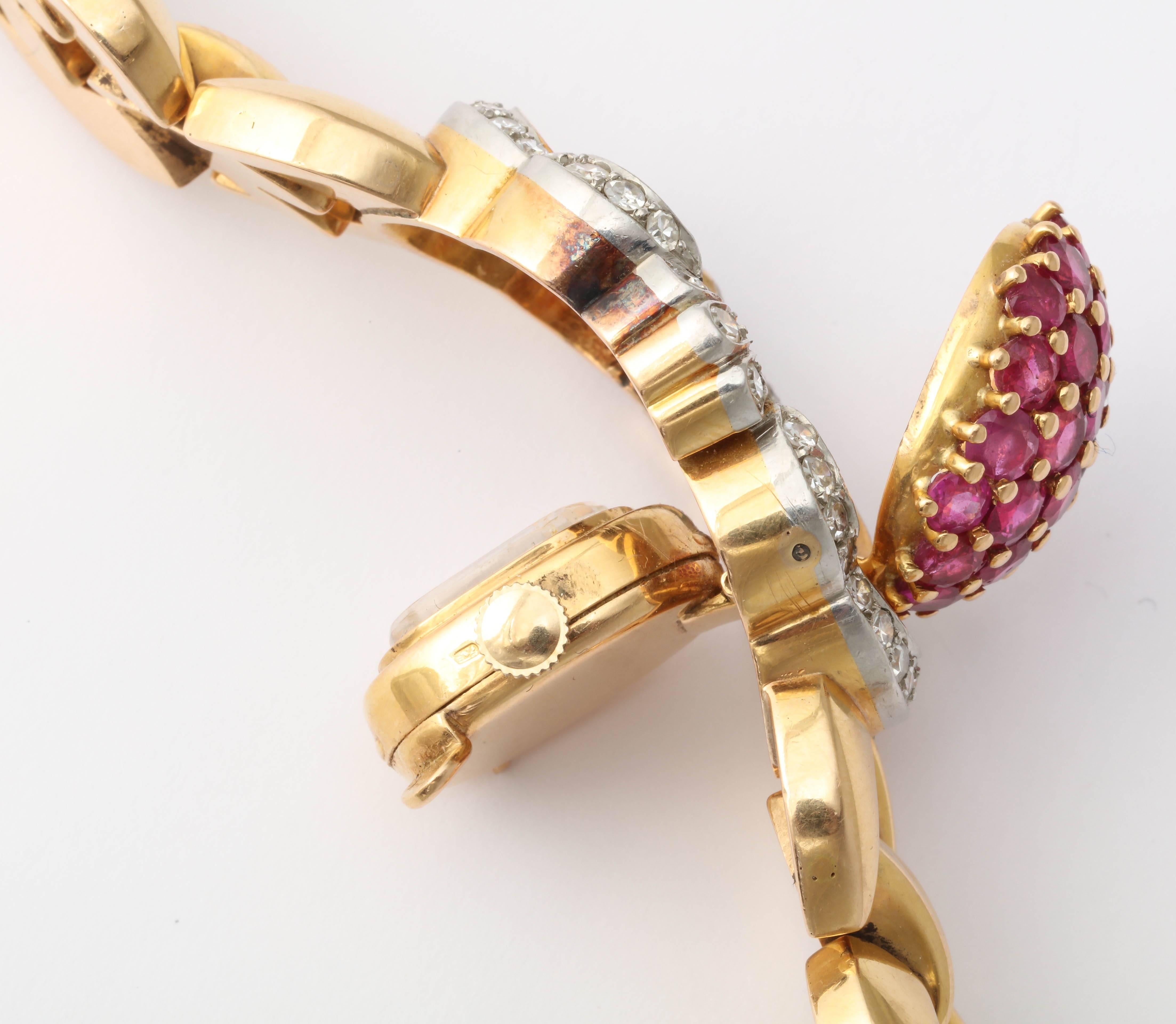Tissot Lady's Yellow Gold Diamond Ruby Bracelet Wristwatch 2