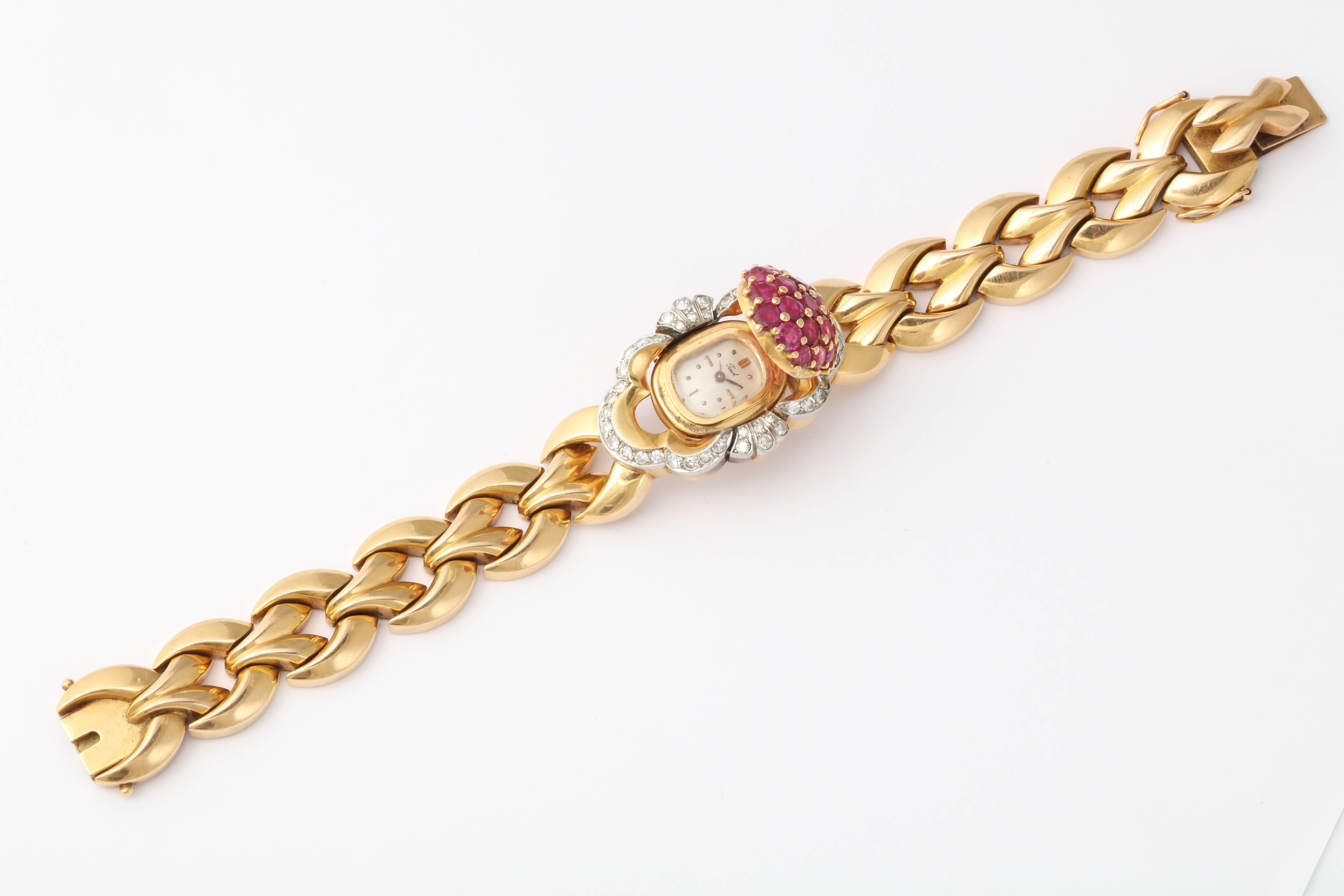Tissot Lady's Yellow Gold Diamond Ruby Bracelet Wristwatch 4