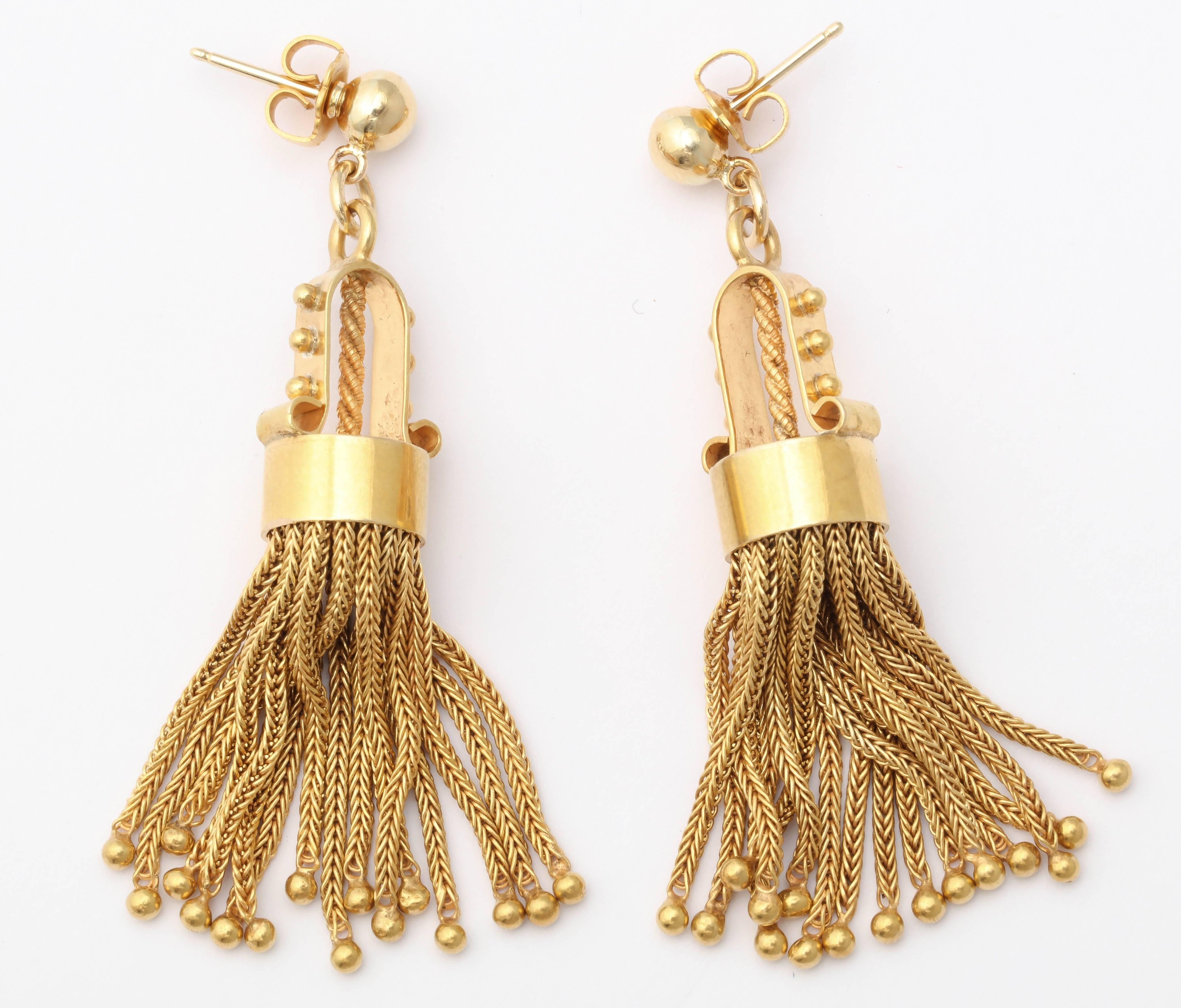 Modern Highly Stylized Gold Tassel  Earrings 