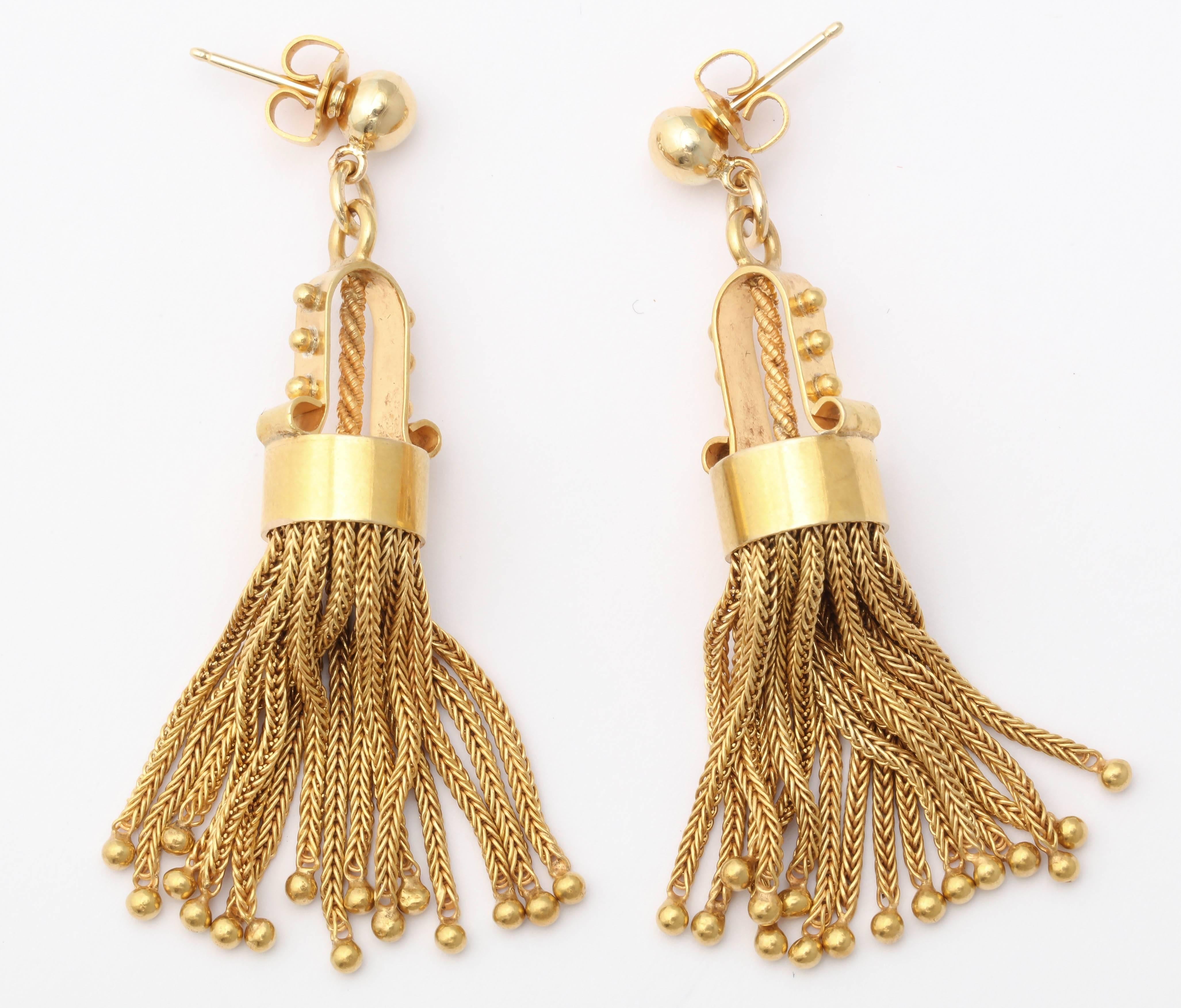 Modern Highly Stylized Gold Tassel  Earrings