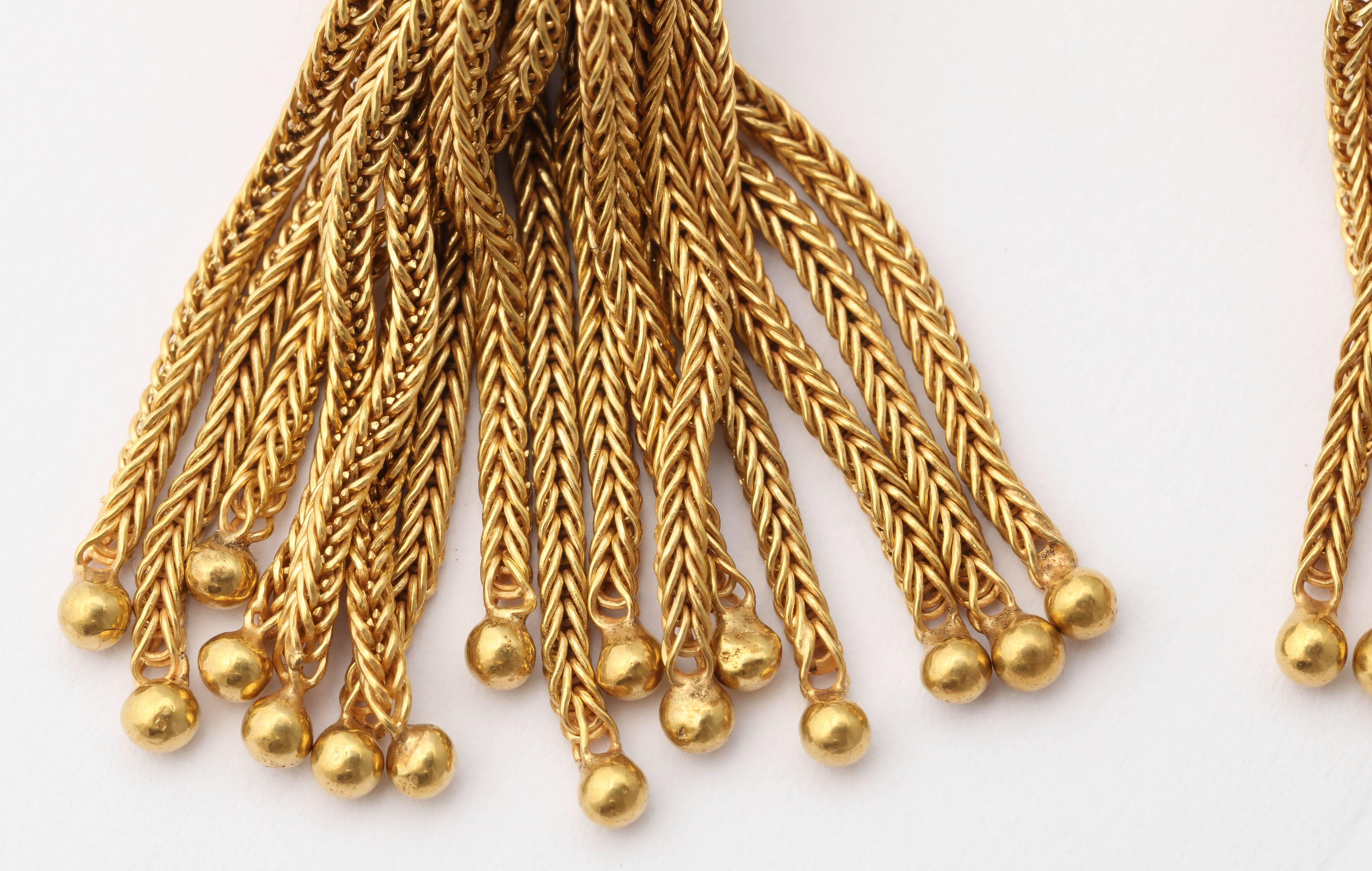 Highly Stylized Gold Tassel  Earrings In Excellent Condition In New York, NY