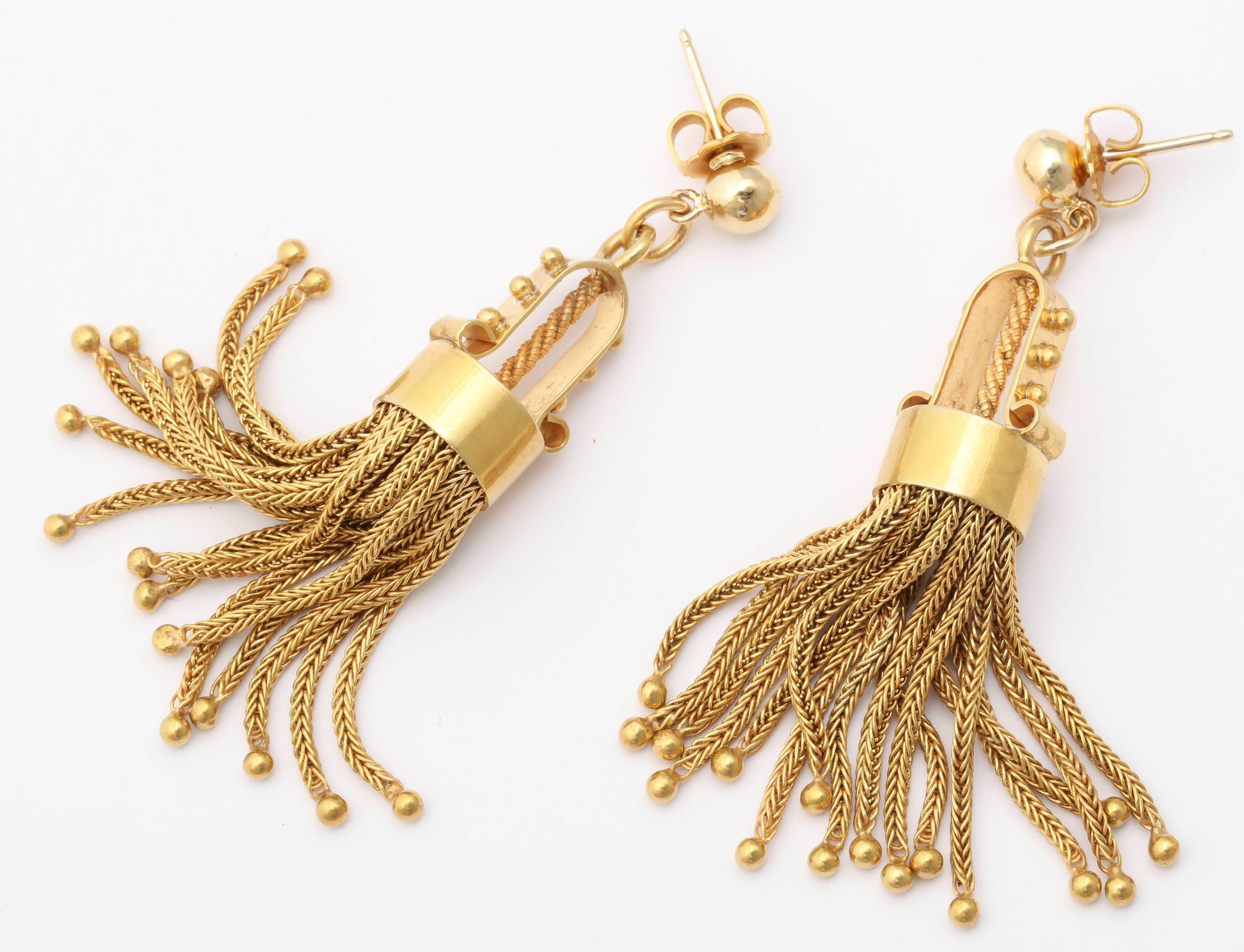 Highly Stylized Gold Tassel  Earrings  1