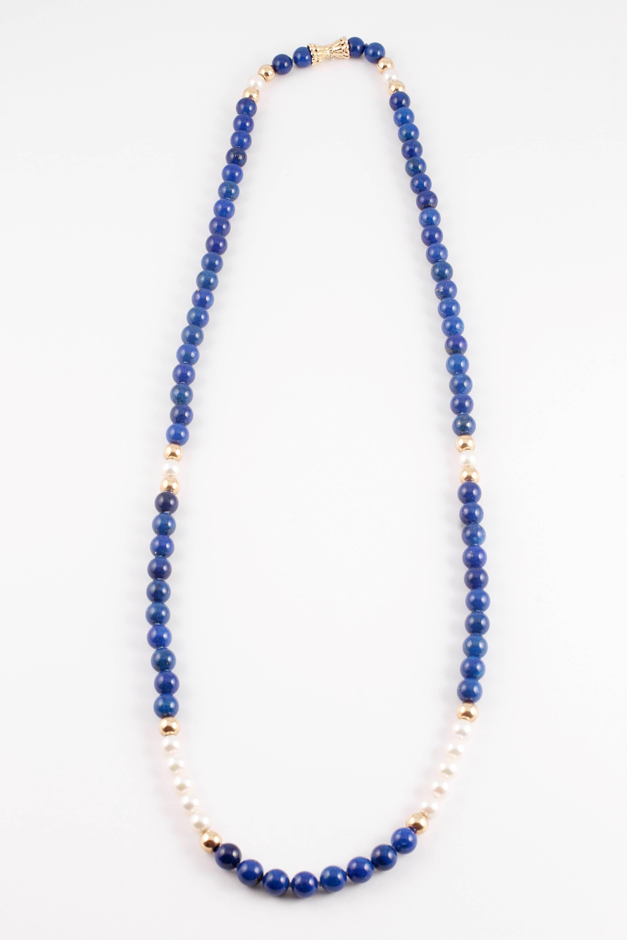 Women's Lapis Lazuli Pearl Gold Necklace