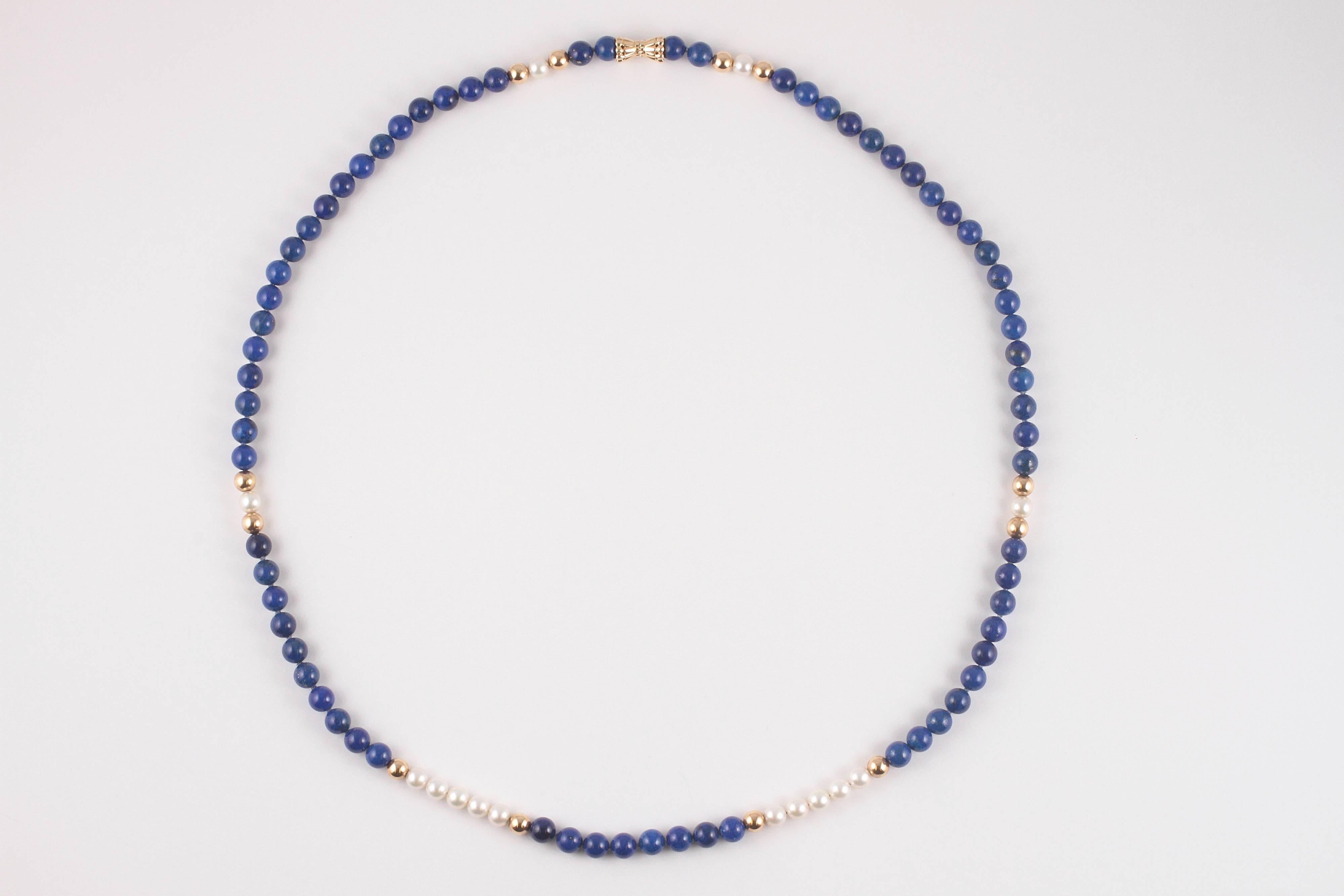 Lapis Lazuli Pearl Gold Necklace 1