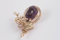 Carved Amethyst Diamond Gold Buddha Enhancer