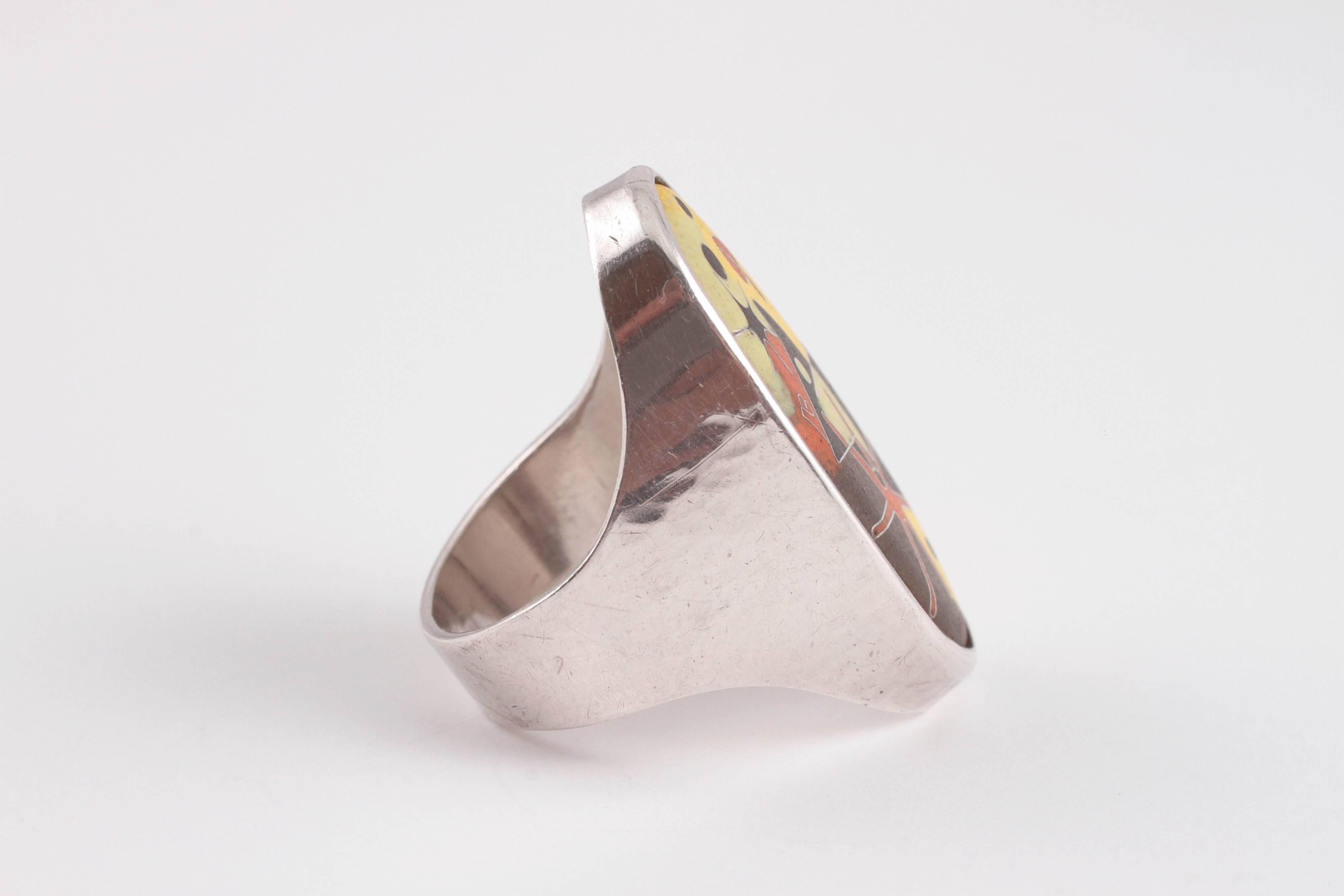 German Modern Enamel Silver Ring 1