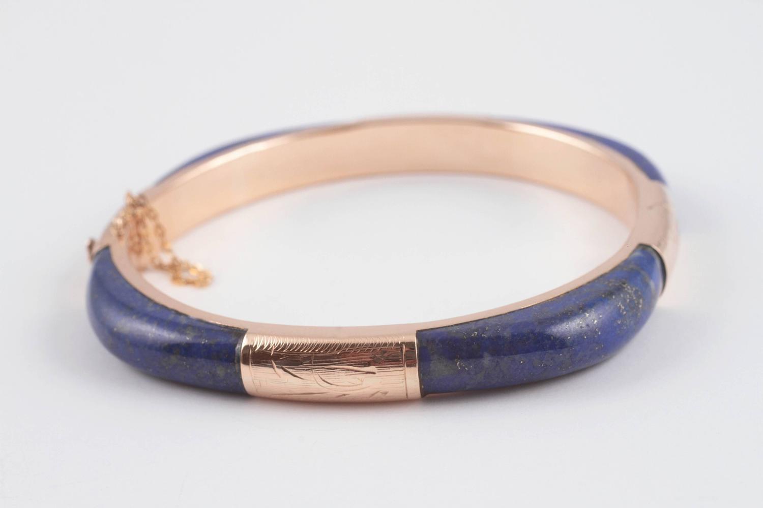Lapis and Yellow Gold Hinged Bangle Bracelet at 1stdibs