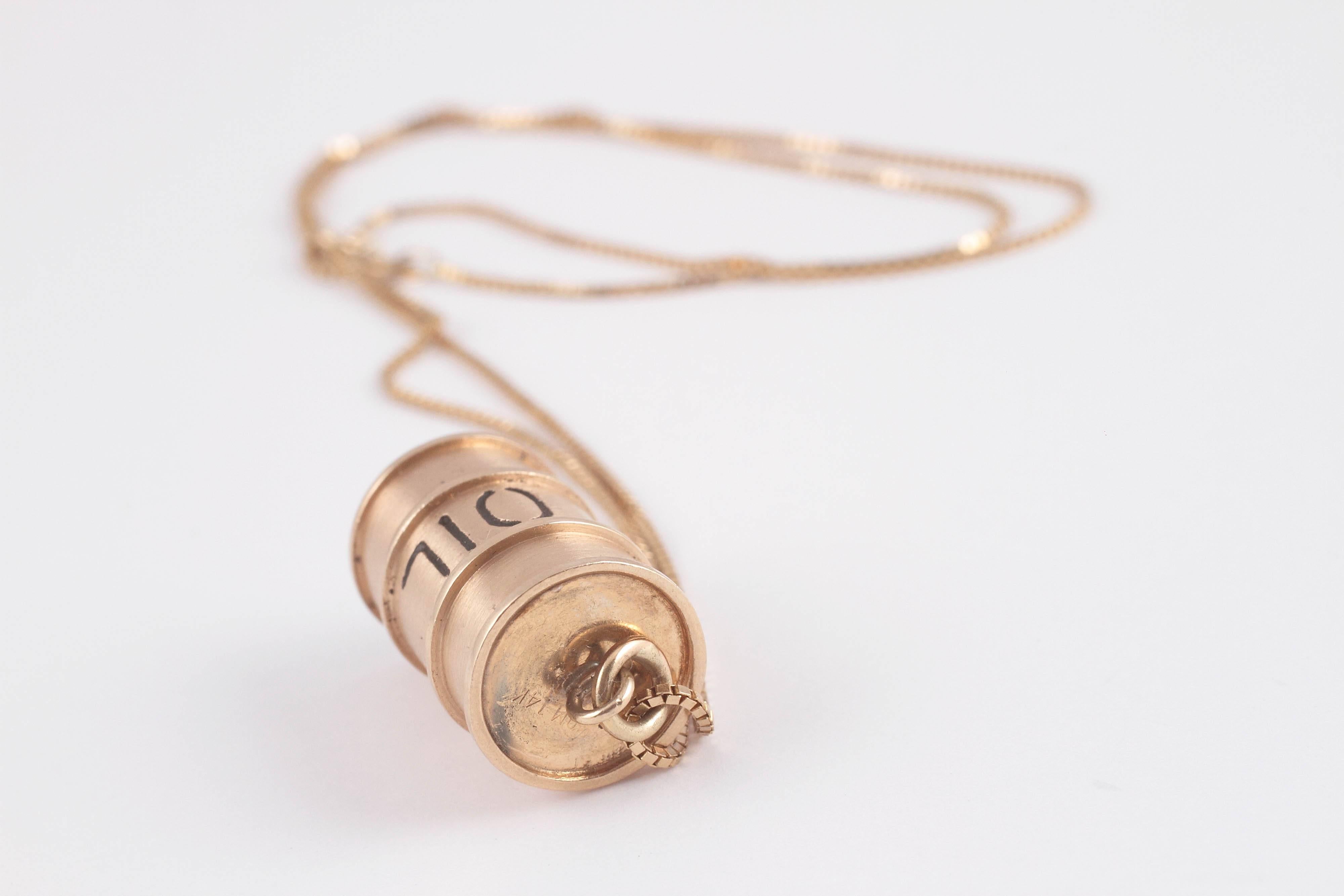 Women's or Men's Yellow Gold Barrel of Oil Pendant with Chain