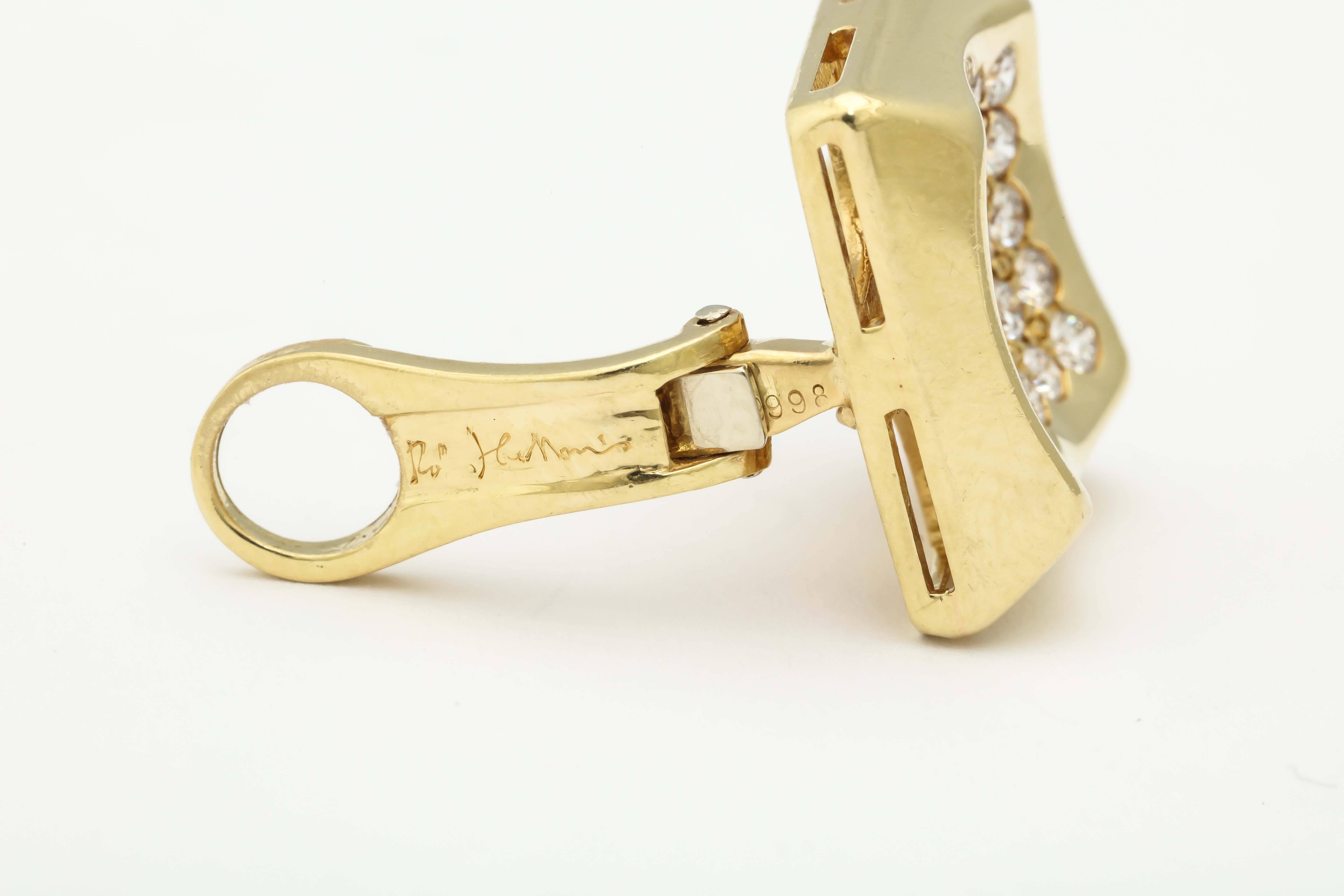 Women's  Robert Lee Morris Diamond Gold Concave Square Earclips