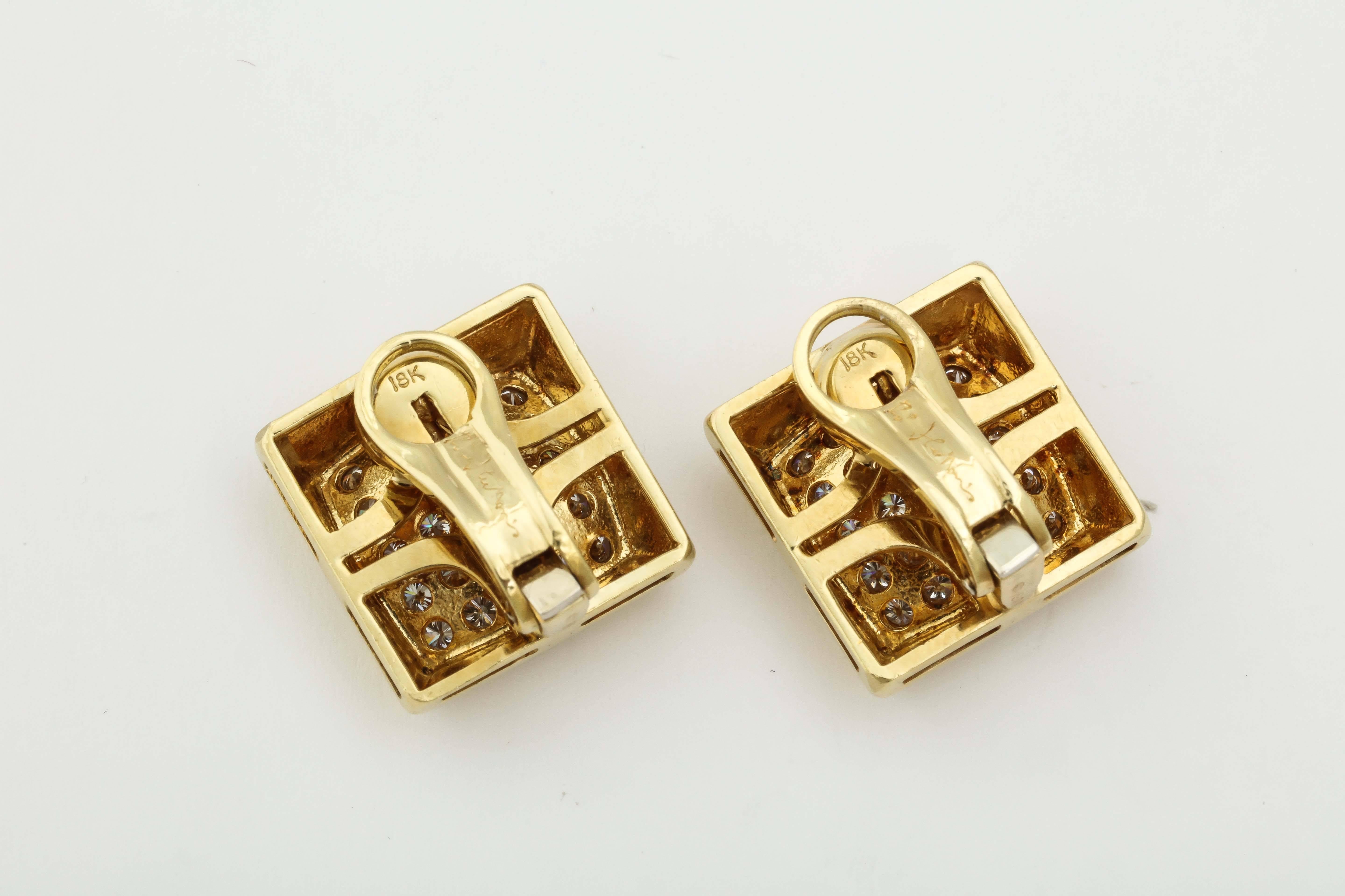  Robert Lee Morris Diamond Gold Concave Square Earclips 3