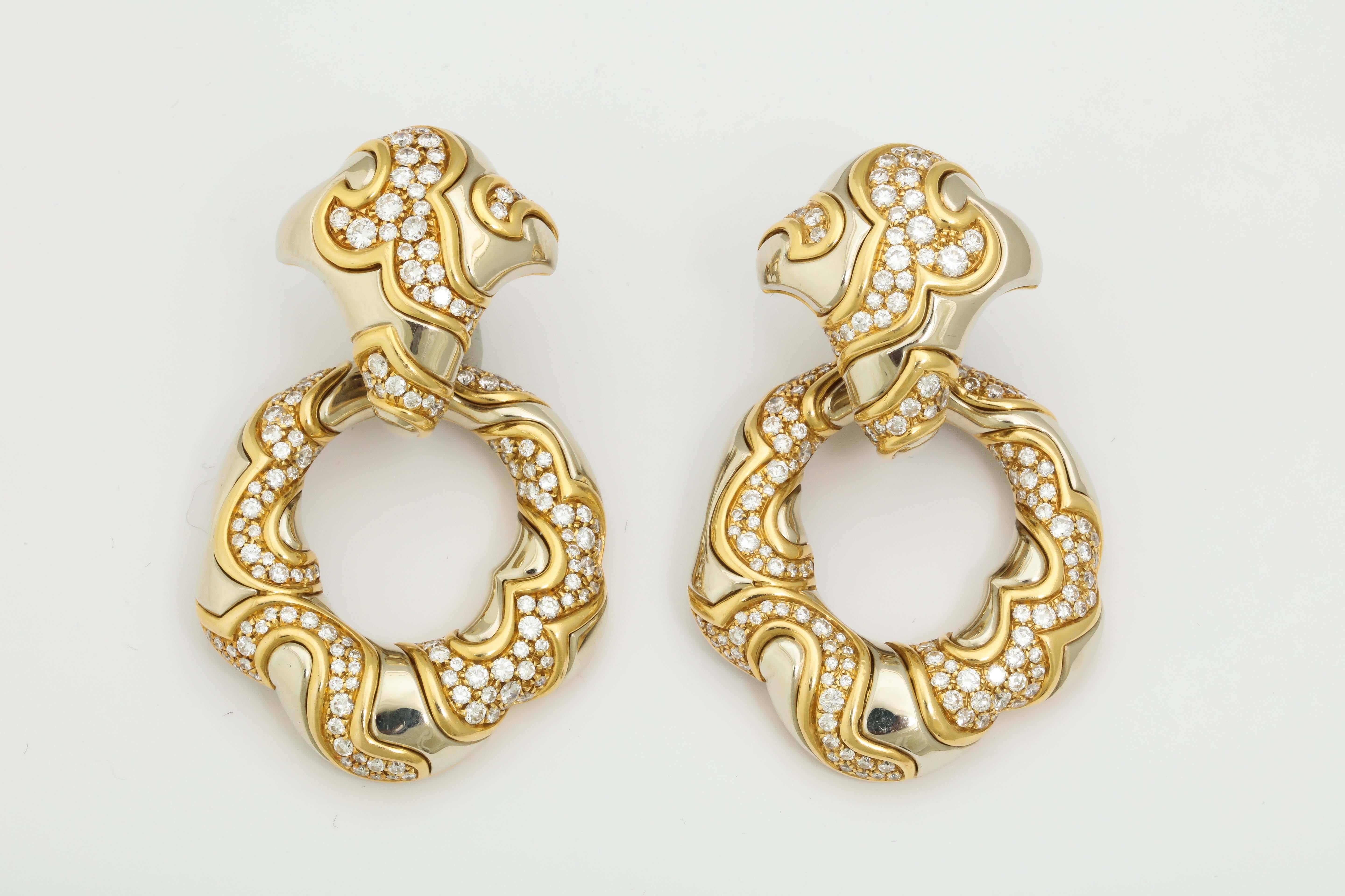 1980s Marina B Diamond Two Color Gold Convertible Doorknocker Earrings 2