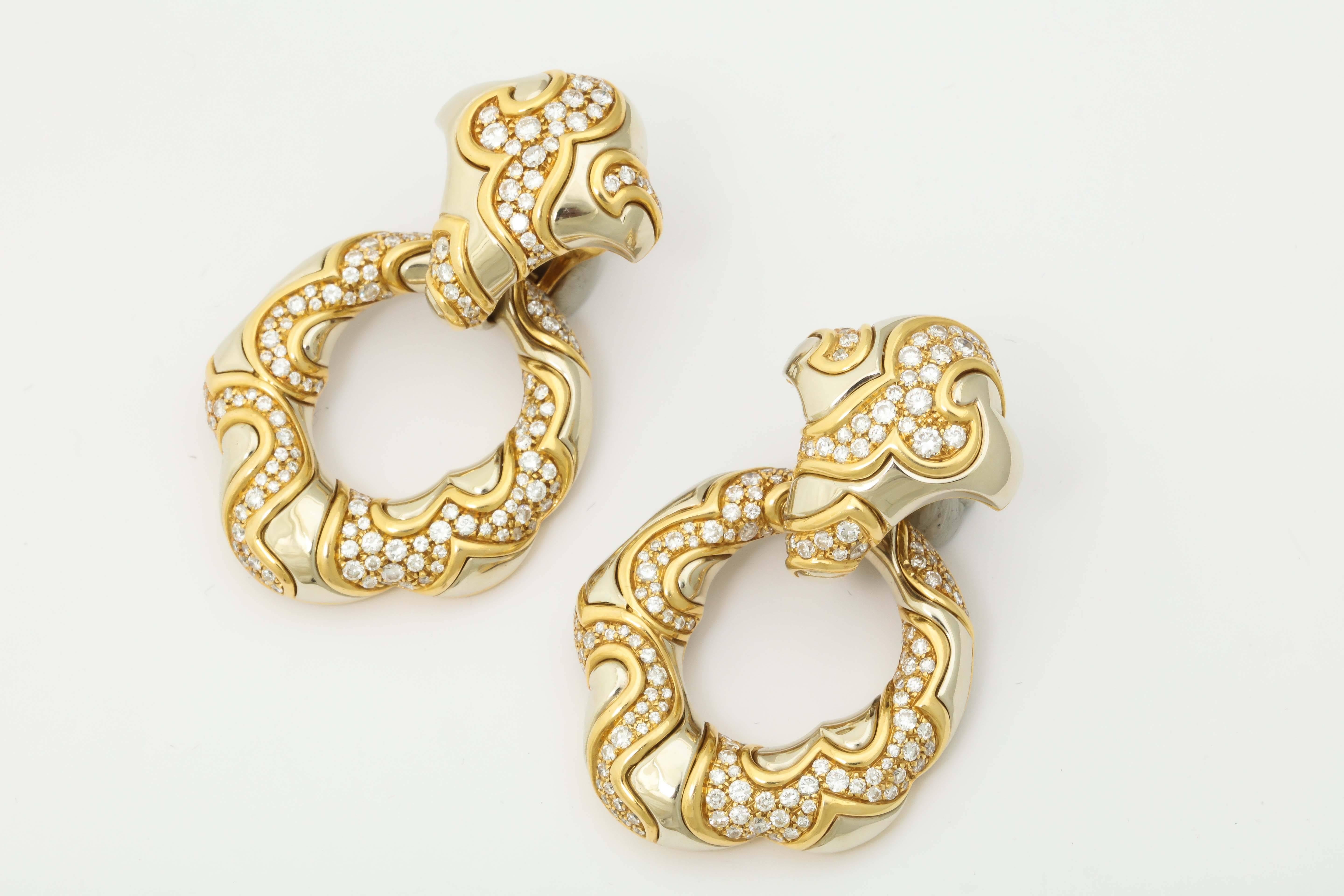 1980s Marina B Diamond Two Color Gold Convertible Doorknocker Earrings 3