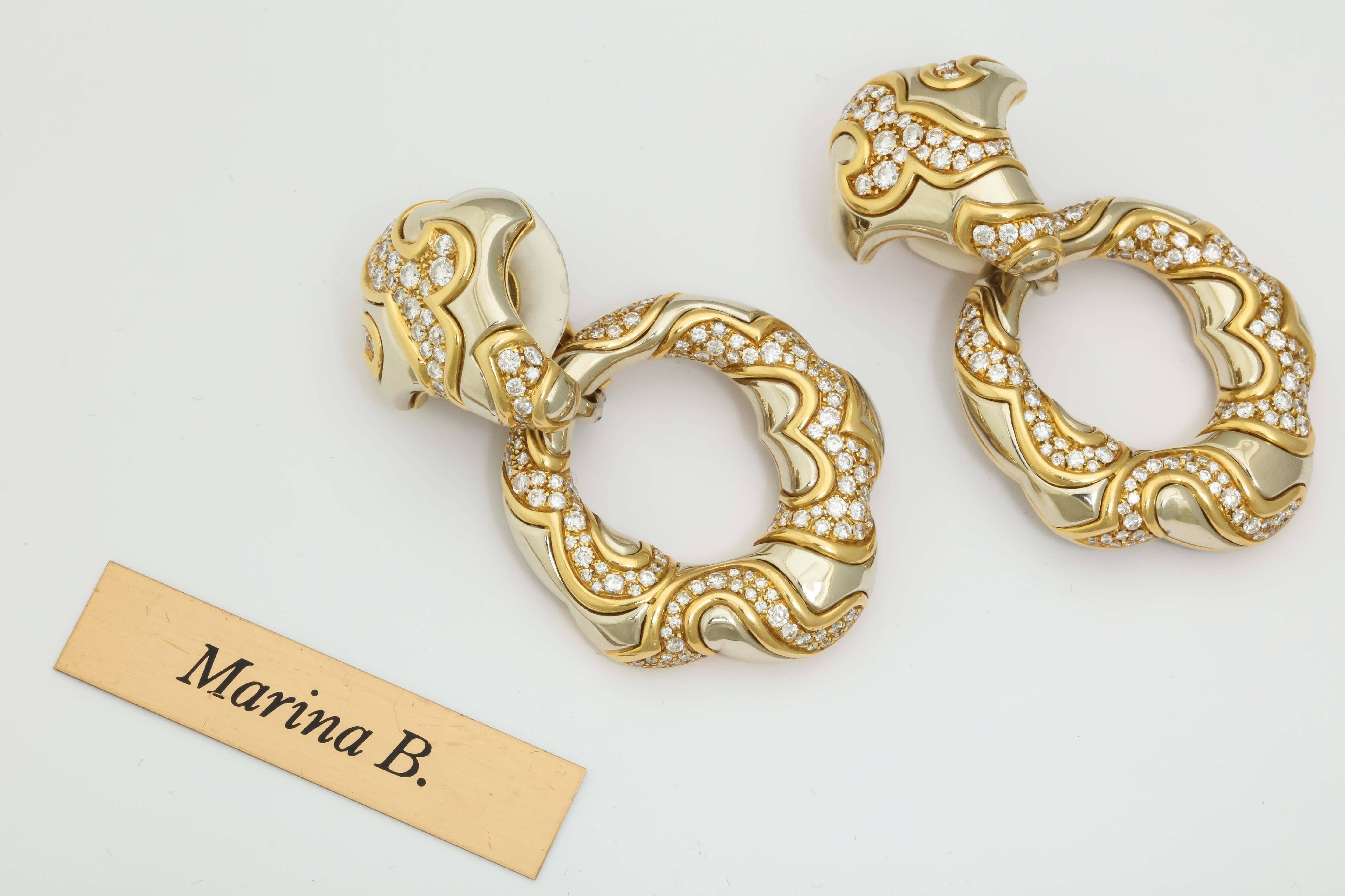 1980s Marina B Diamond Two Color Gold Convertible Doorknocker Earrings 6