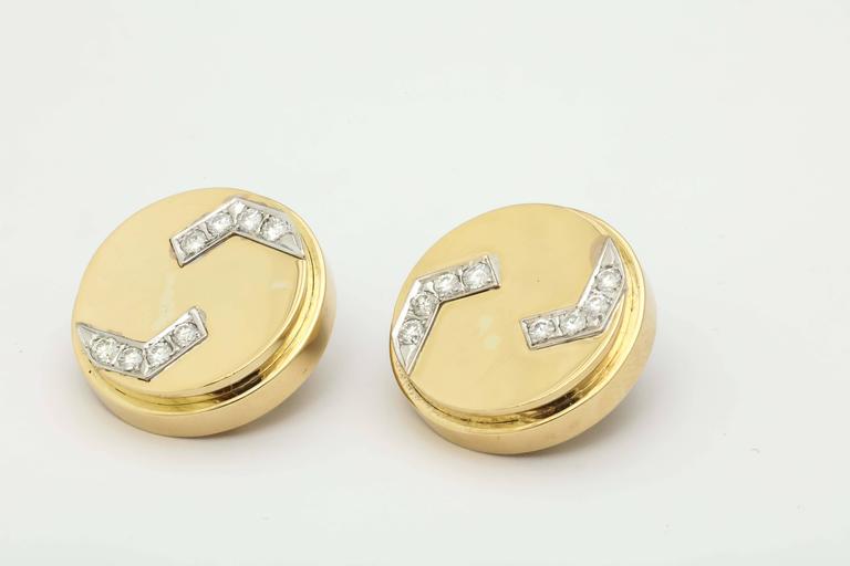 1980s Chic High Polish Diamond Gold Circular Disc Clip-On Earrings at ...