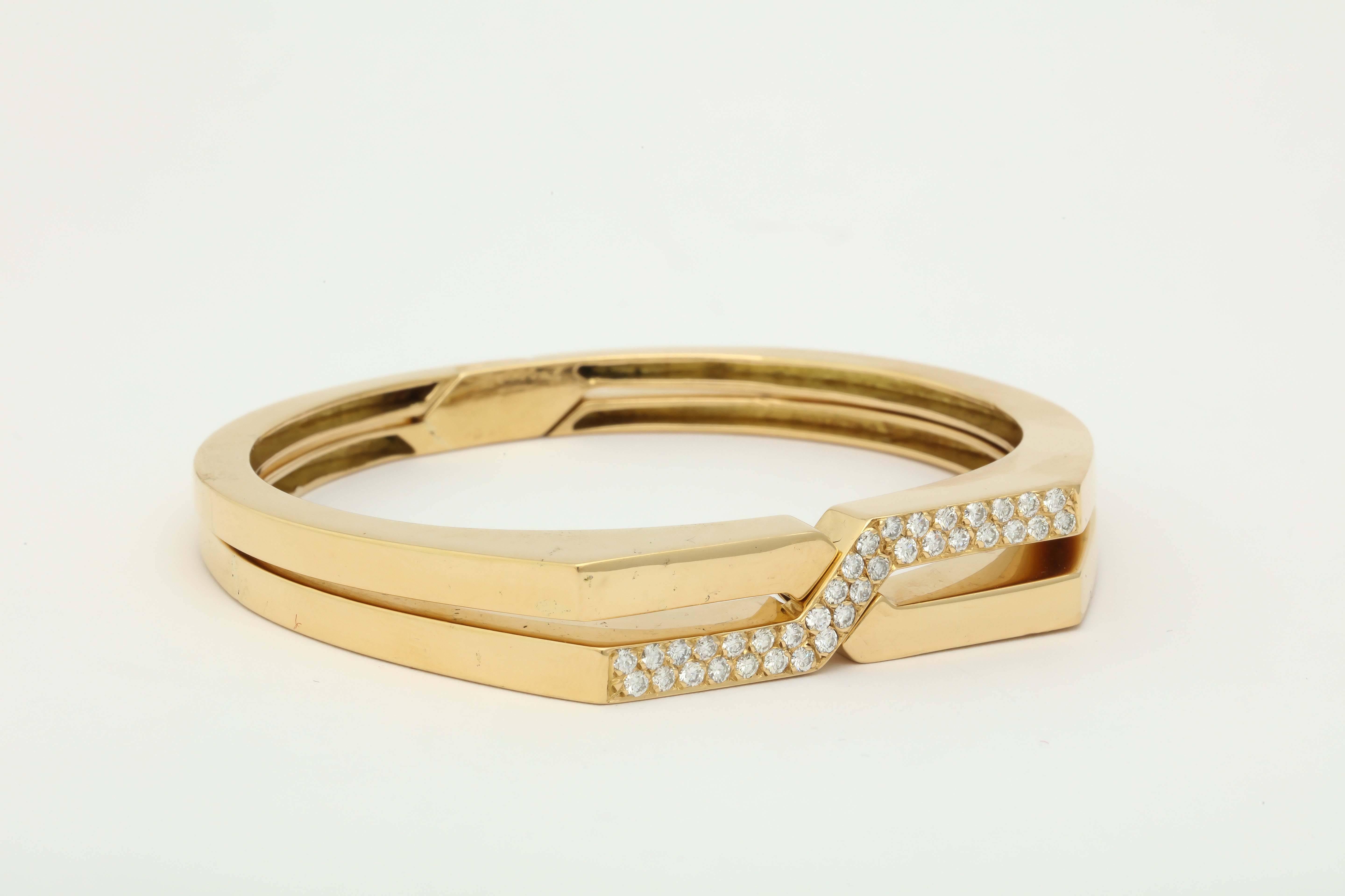 Women's 1970s Van Cleef & Arpels Diamond Gold Handcuff Slip-On Bangle Bracelets