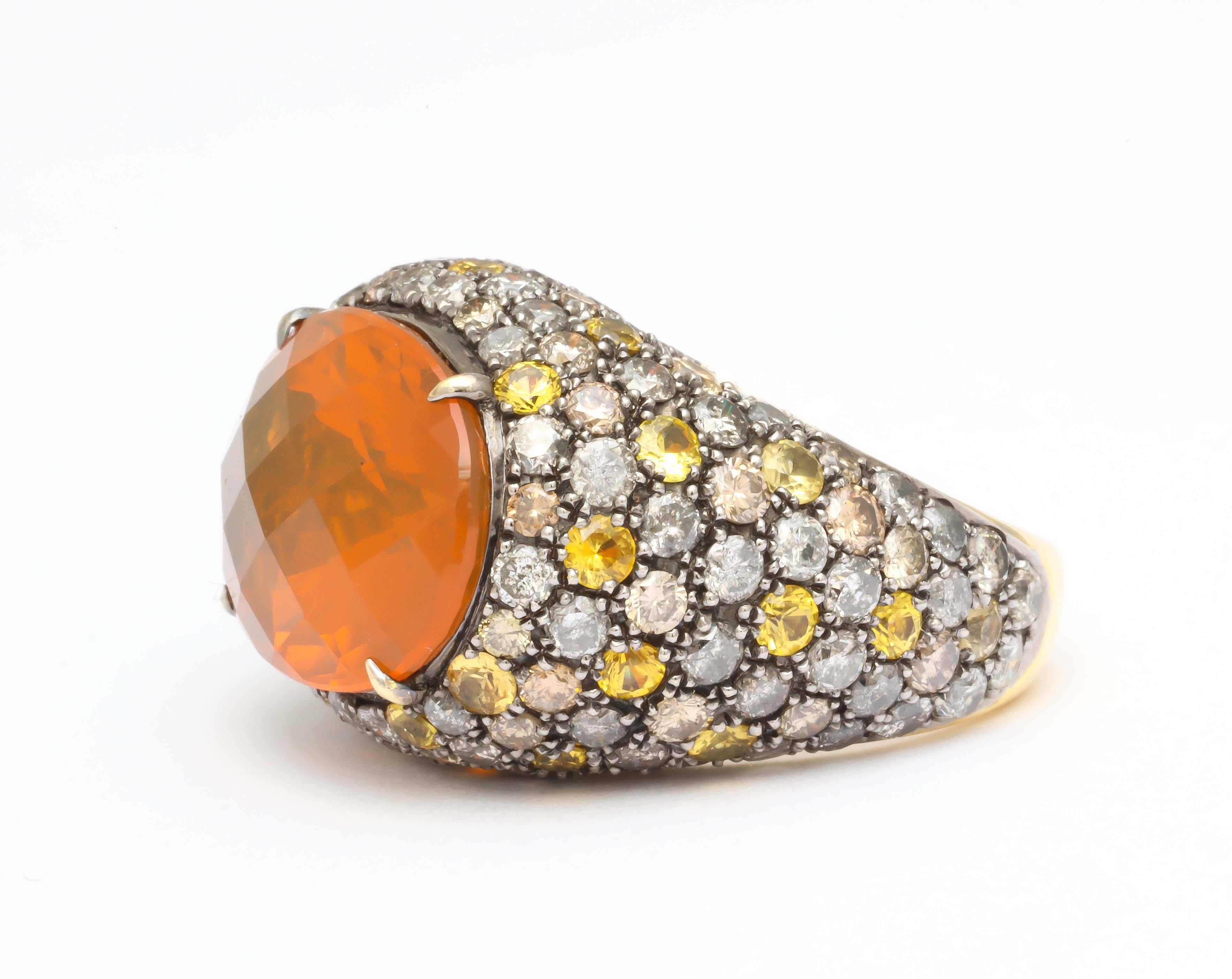 Contemporary  Fire Opal Gold Ring