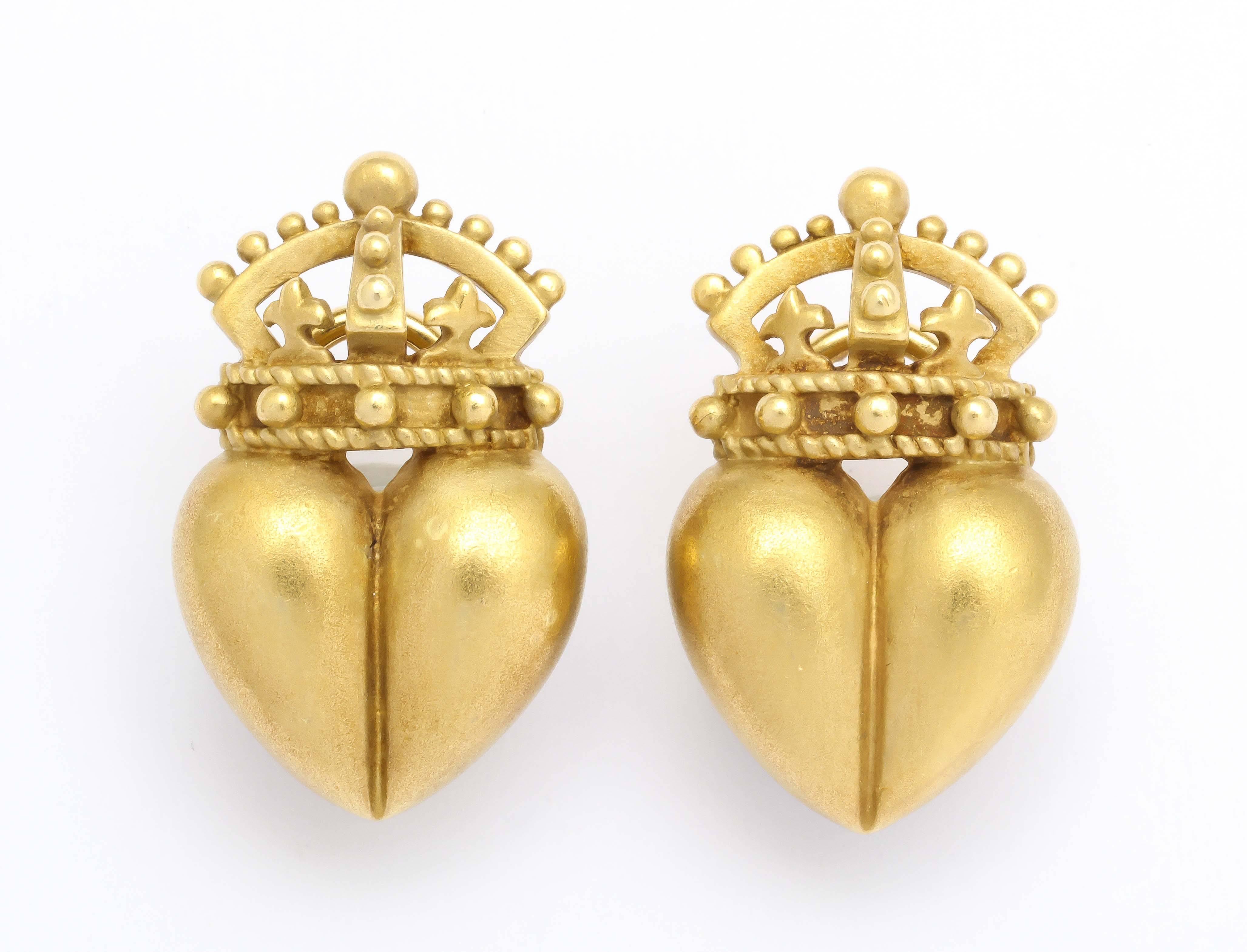 1987 Kieselstein Cord Heart and Crown Earrings 1