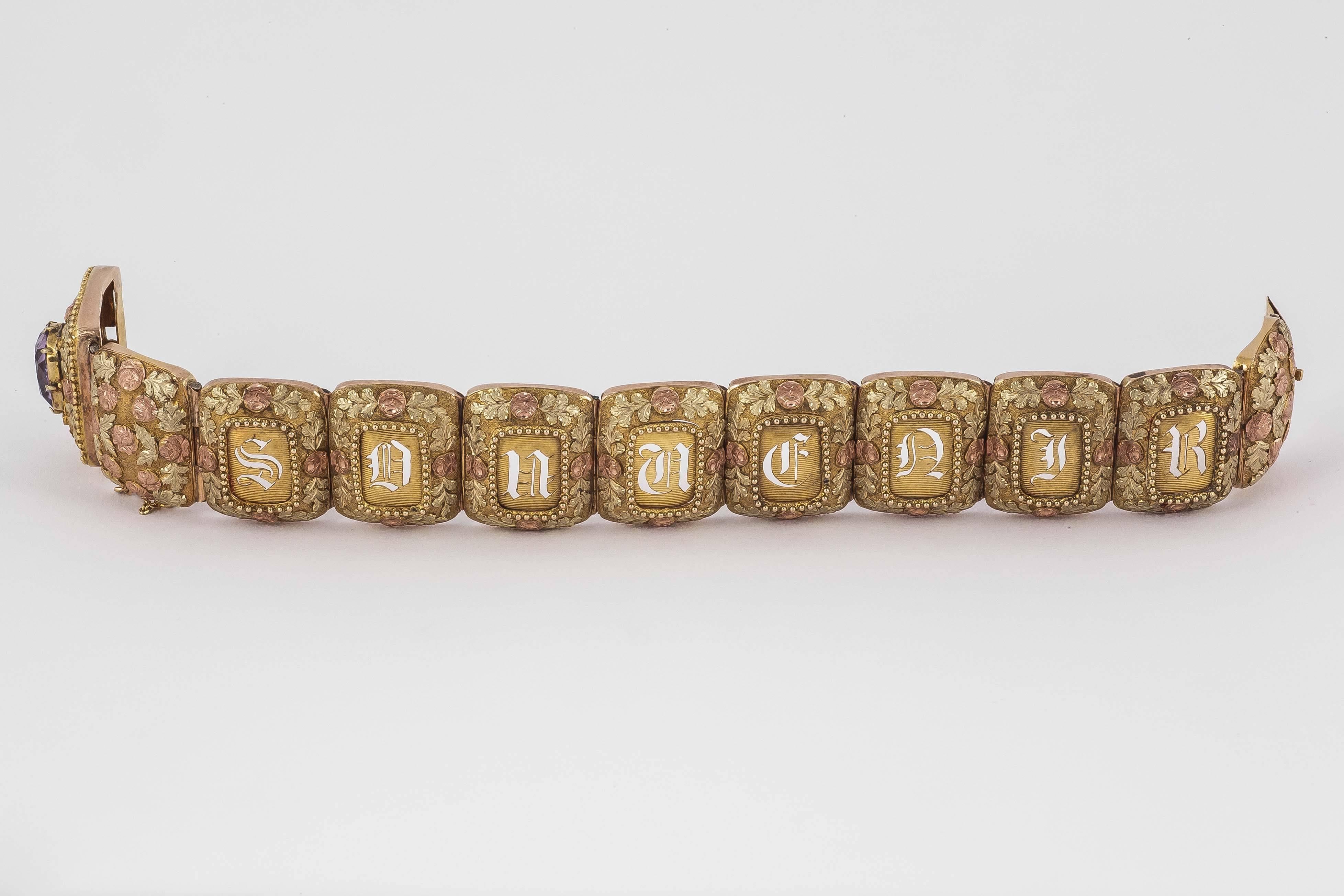 Late 18th Century Amethyst Two Colour Gold Souvenir Bracelet For Sale 1