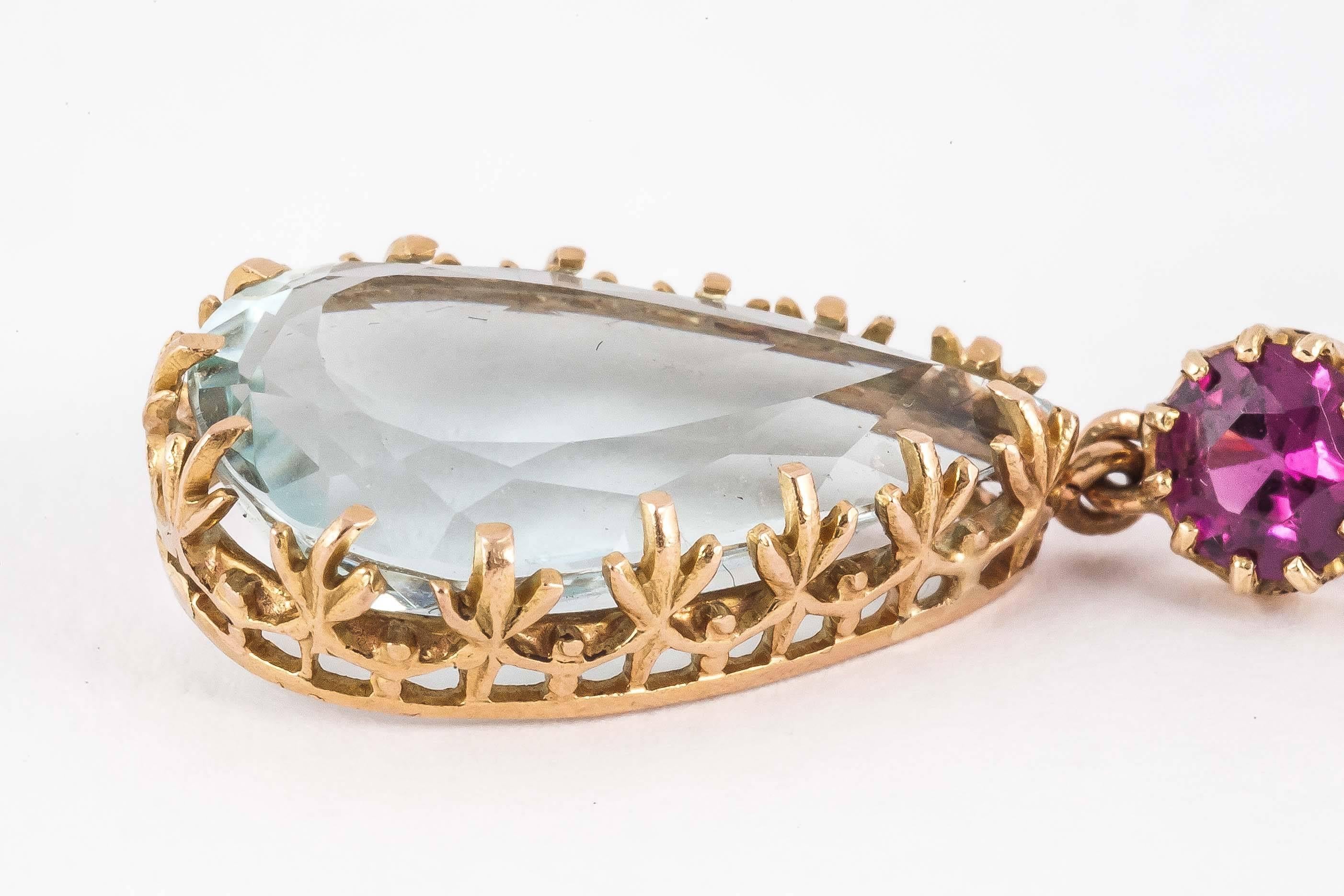 Women's Victorian Aquamarine Amethyst Gold Drop Earrings For Sale