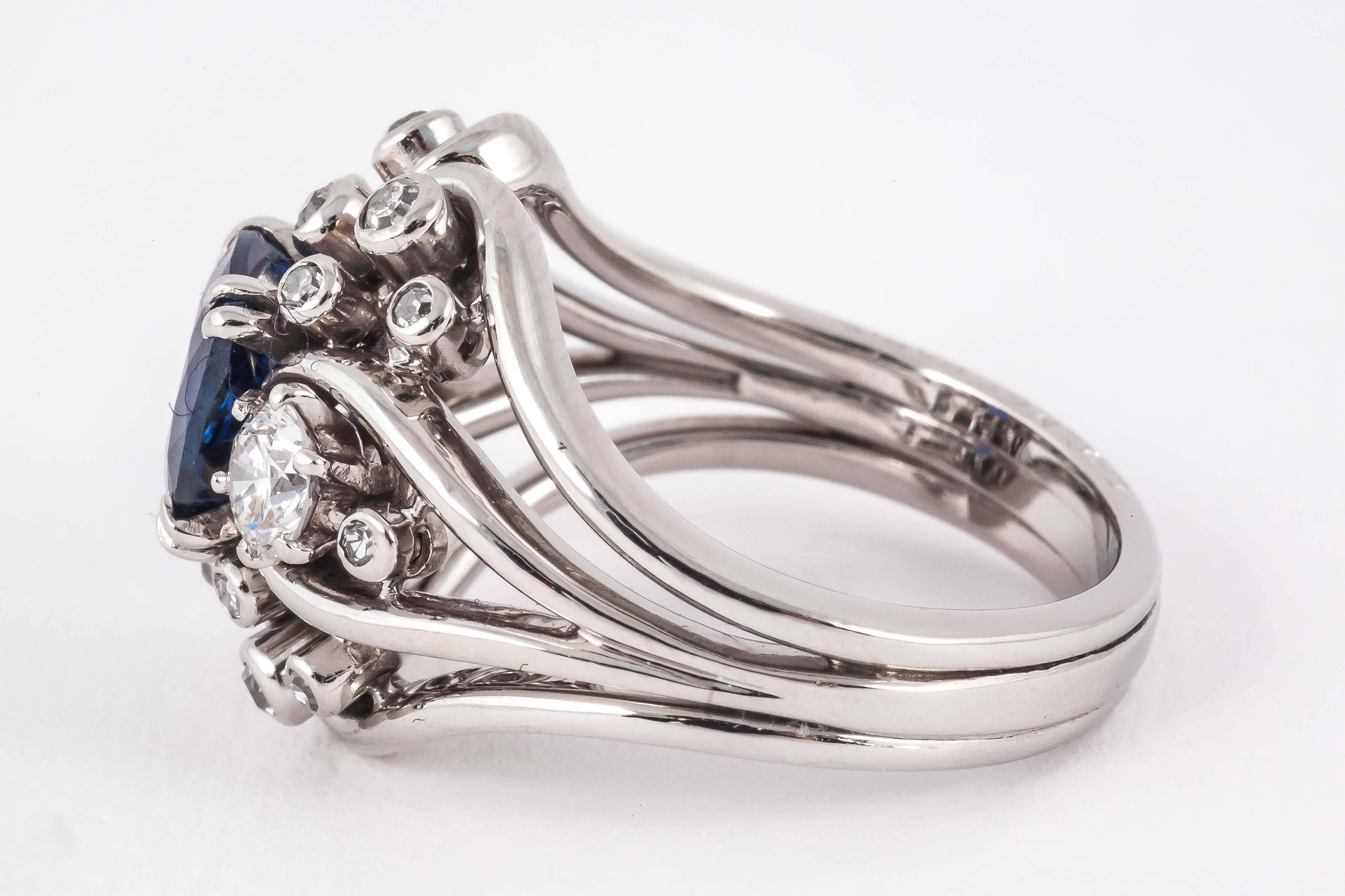 Modern Chaumet Sapphire Diamond Platinum Dress Ring  For Sale