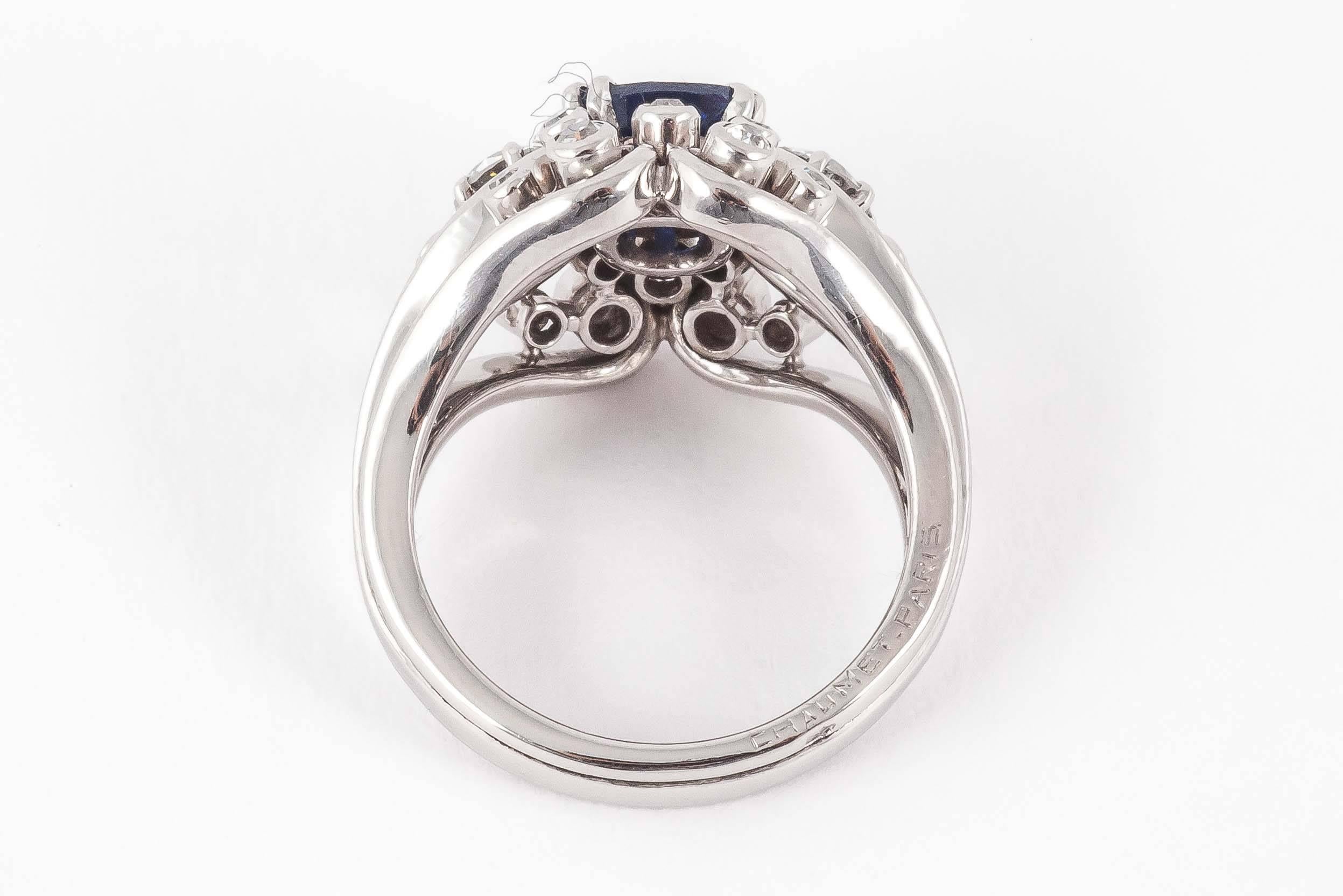 Chaumet Sapphire Diamond Platinum Dress Ring  In Excellent Condition For Sale In London, GB