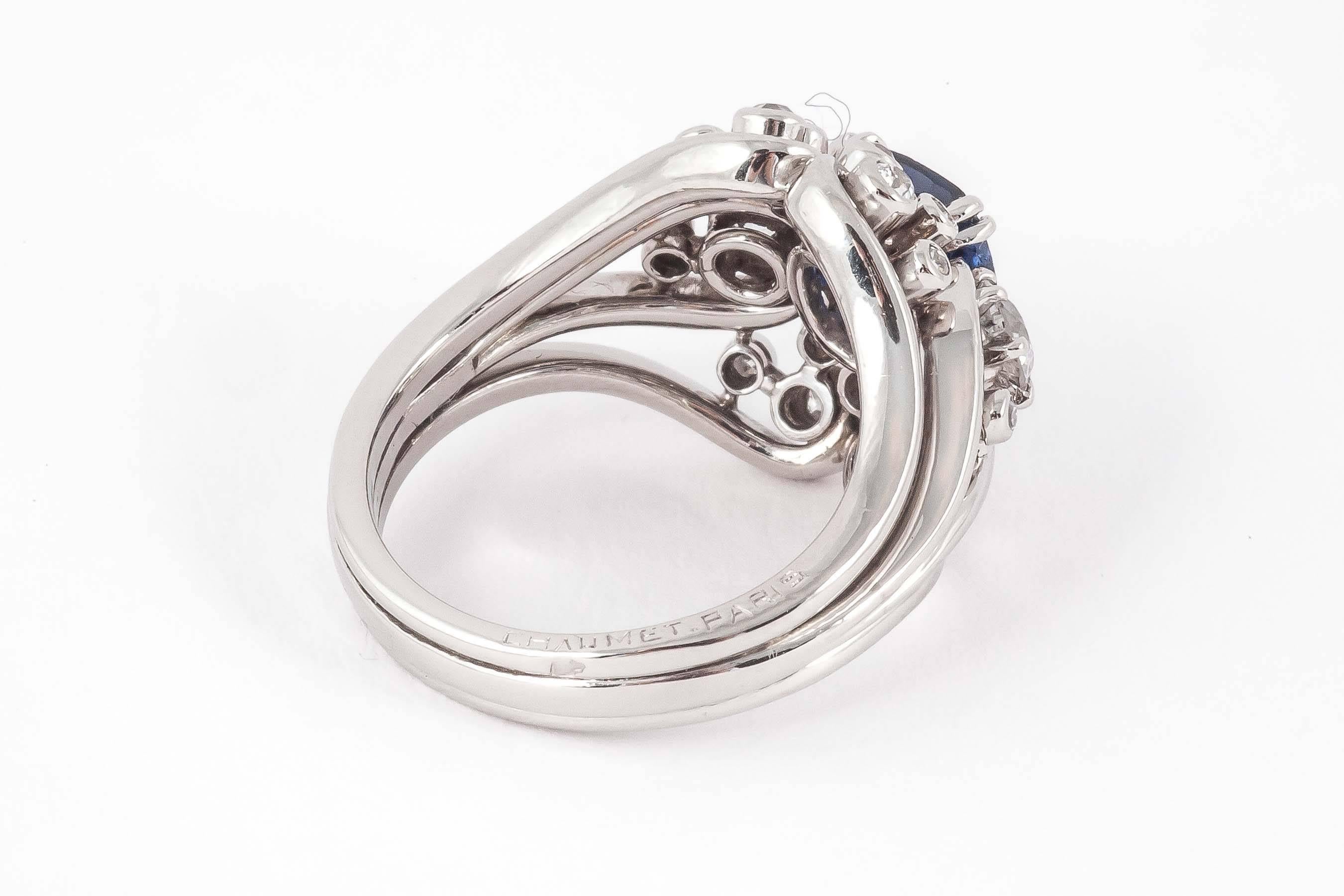 Chaumet Sapphire Diamond Platinum Dress Ring  For Sale 1