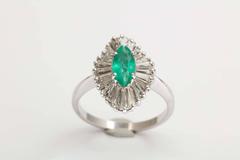 Stunning Emerald Marquise Diamond Gold Ballerina Ring
