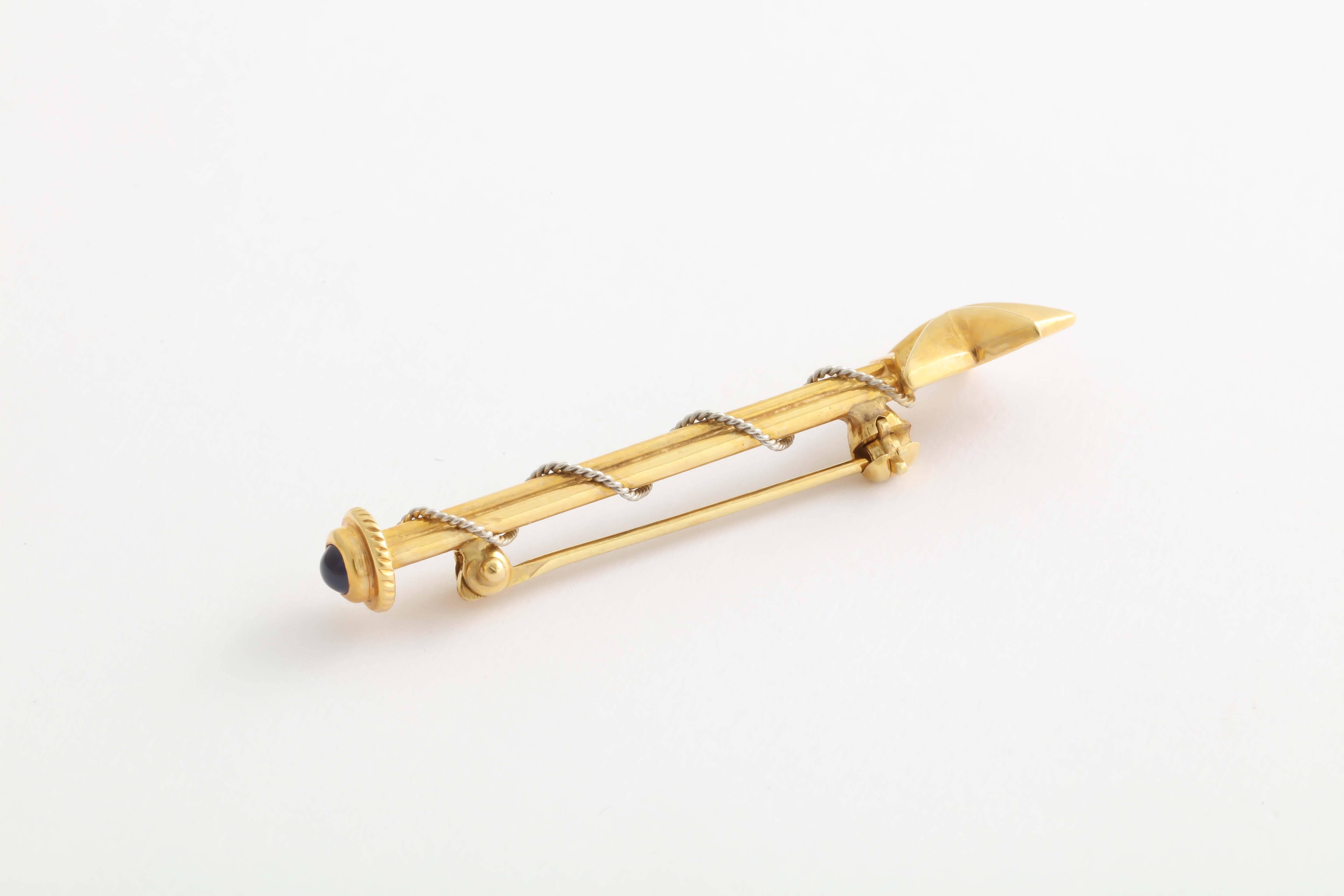 Charming Sapphire Gold Platinum Magic Wand Pin In New Condition For Sale In TRYON, NC